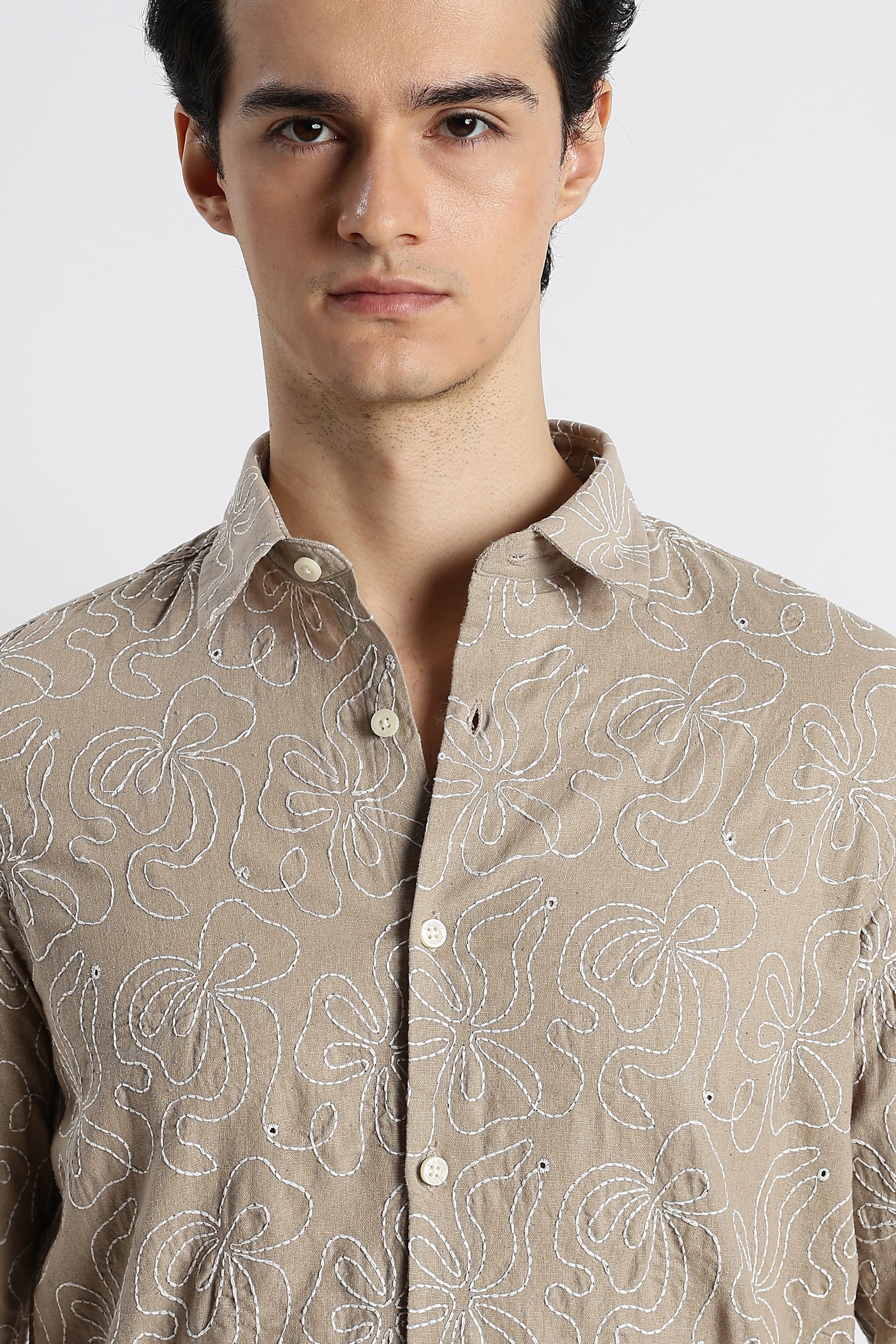 Men Artisanal Embroidered Cotton Shirt - Image 6