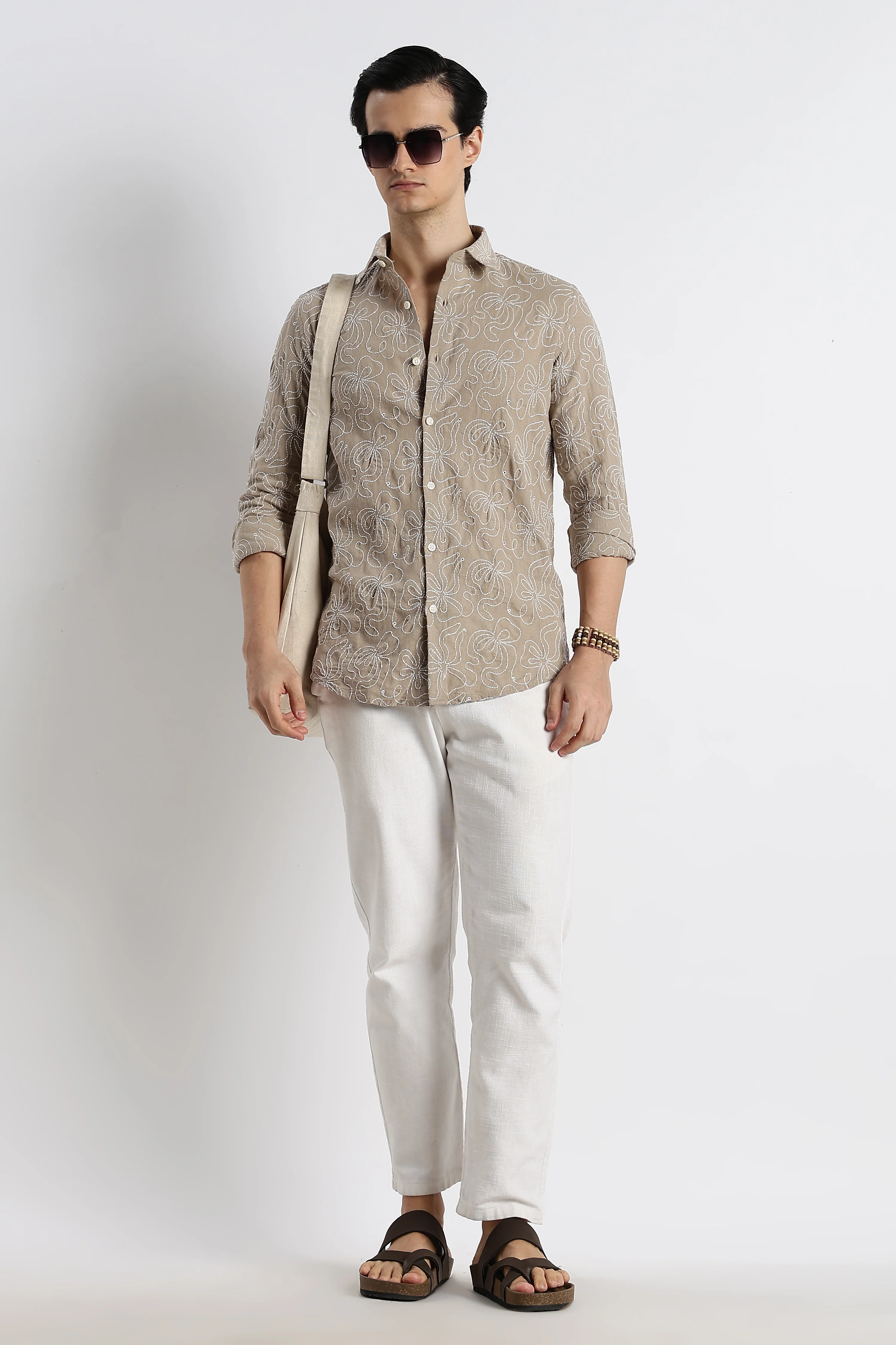 Men Artisanal Embroidered Cotton Shirt - Image 7