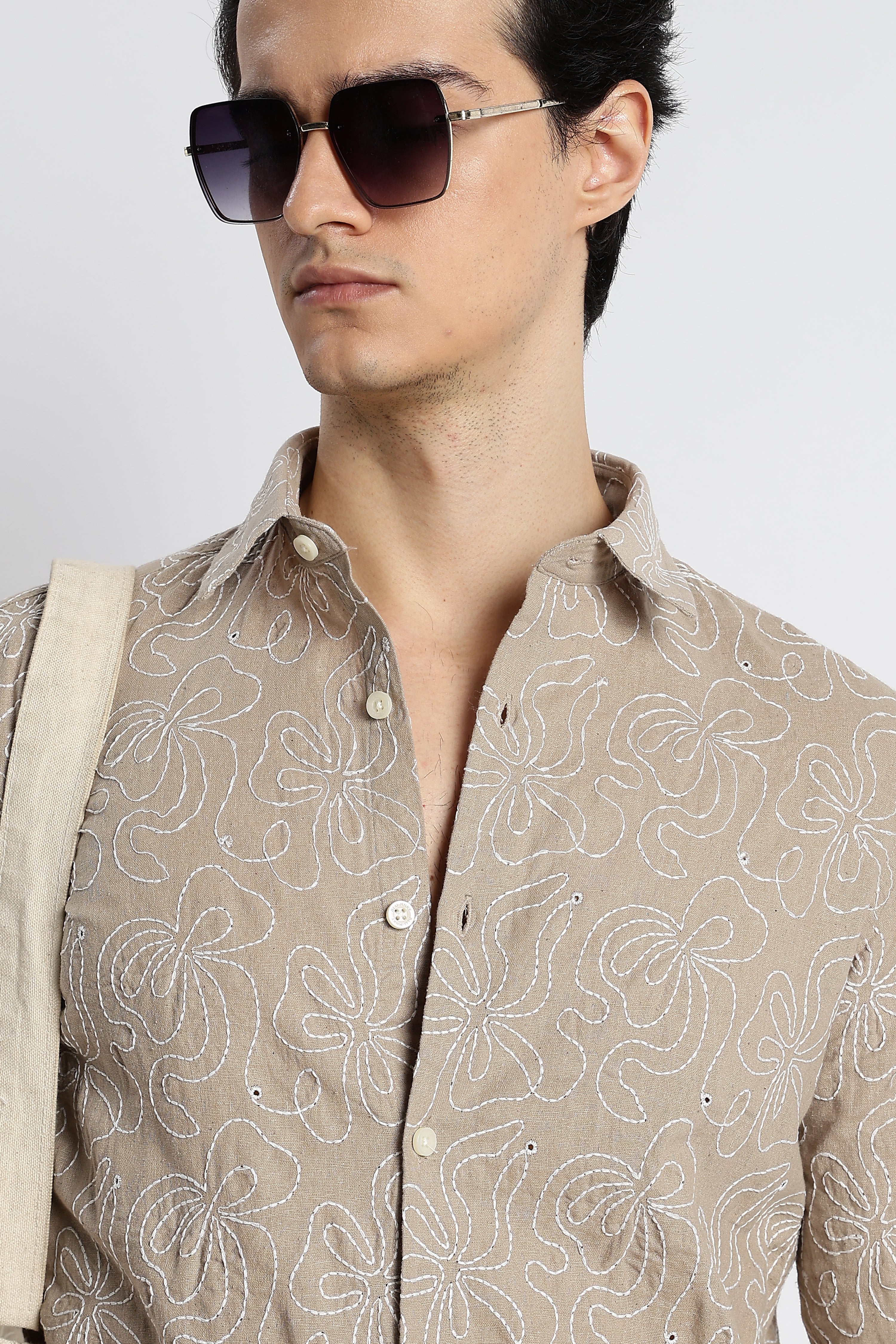 Men Artisanal Embroidered Cotton Shirt - Image 9