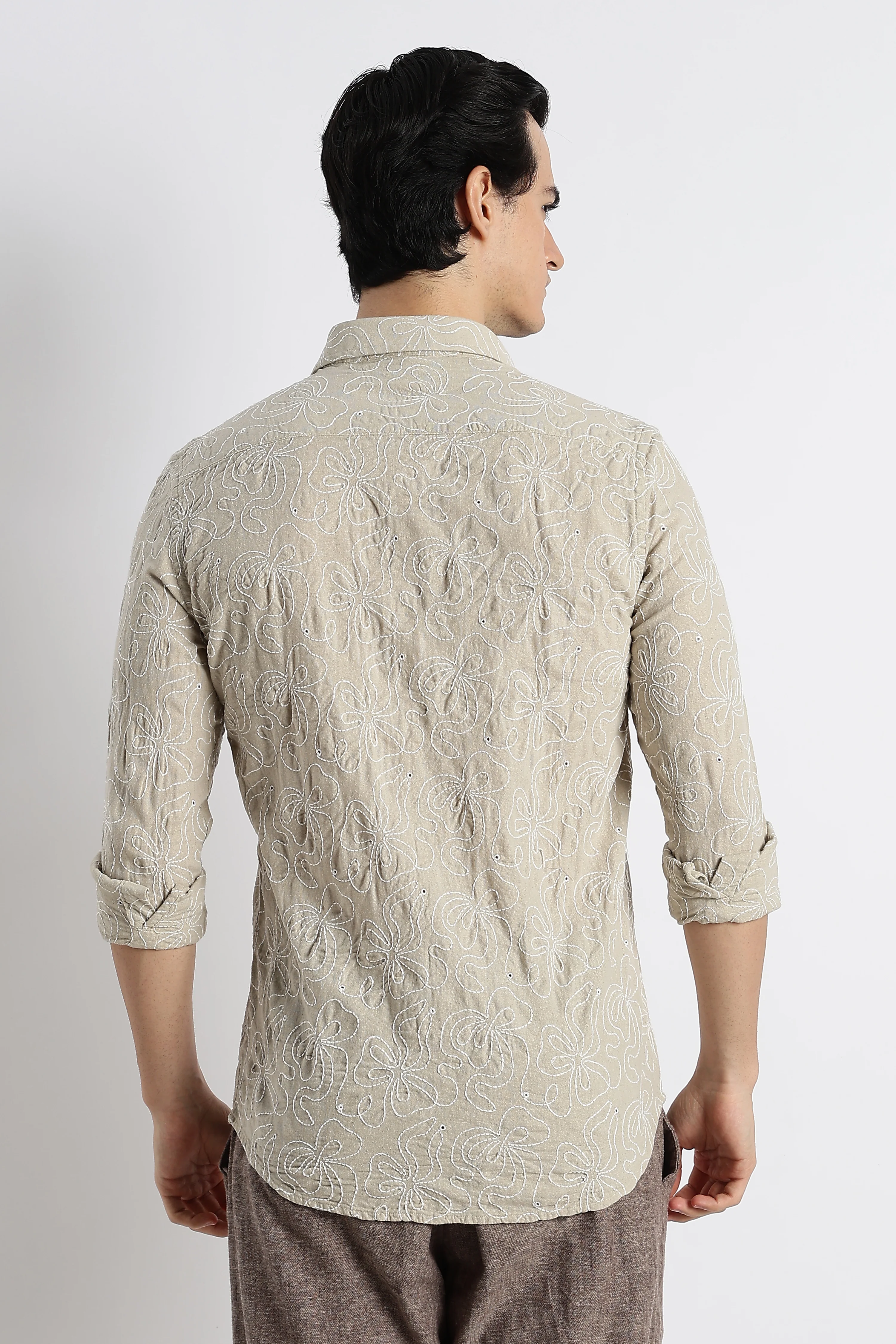 Men Artisanal Embroidered Cotton Shirt - Image 2