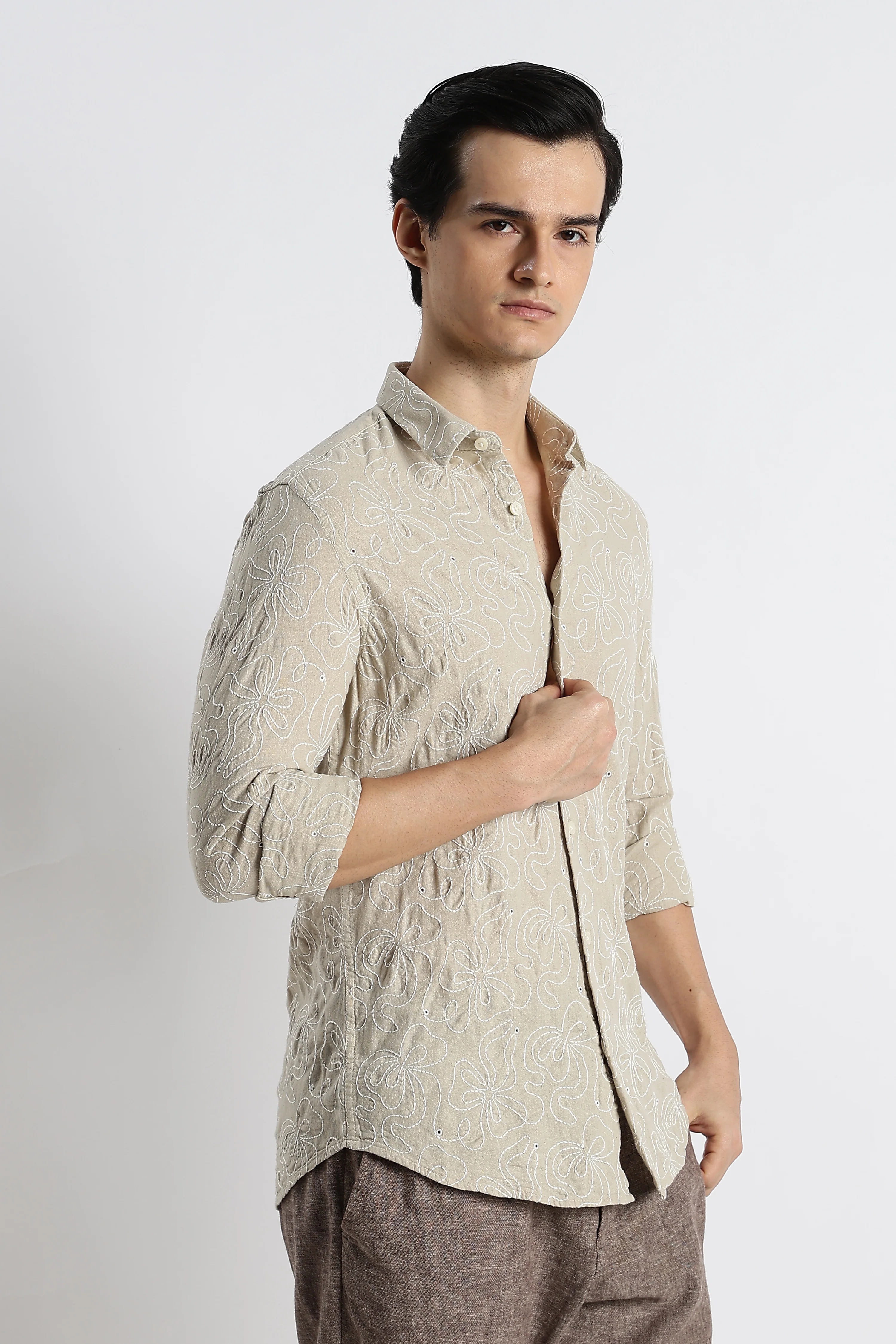 Men Artisanal Embroidered Cotton Shirt - Image 4