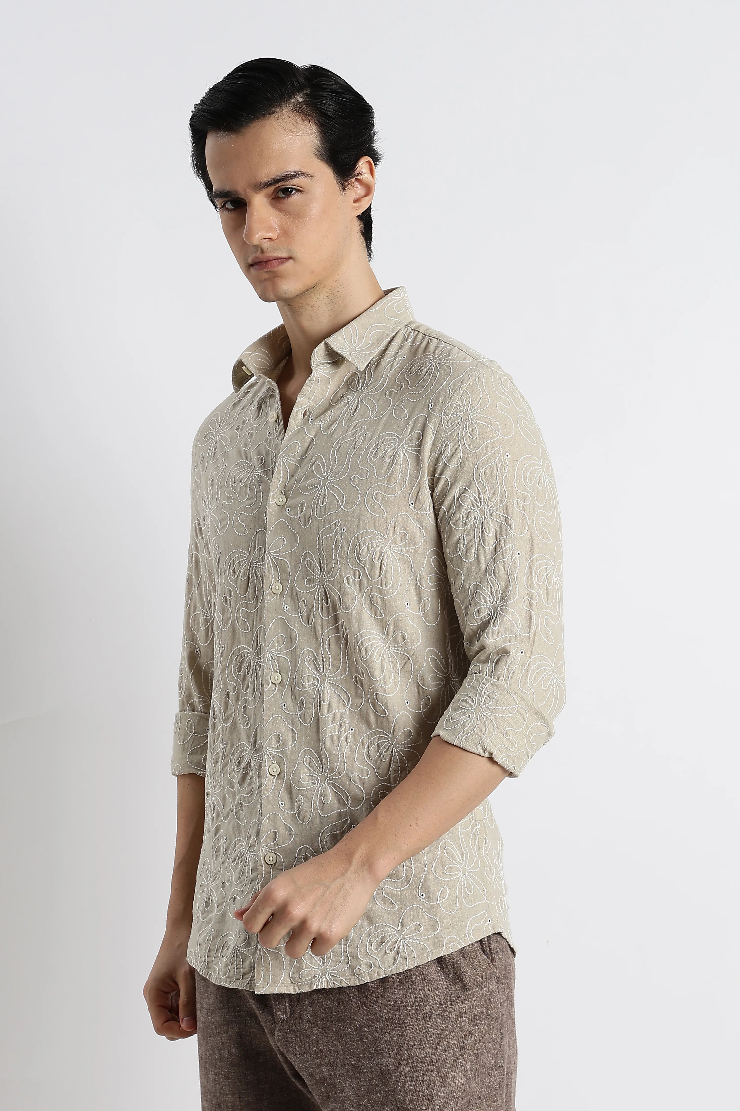 Men Artisanal Embroidered Cotton Shirt - Image 5