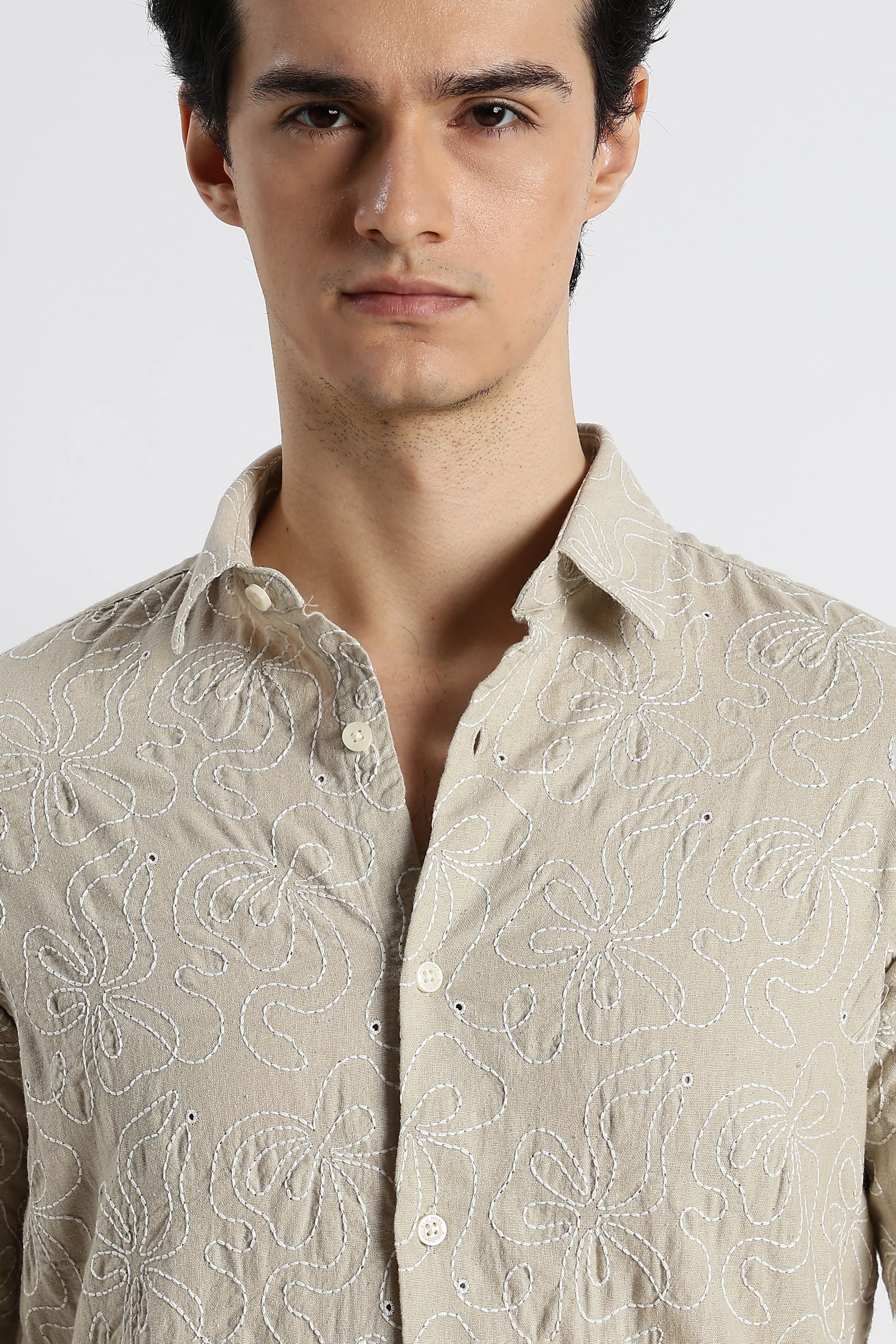 Men Artisanal Embroidered Cotton Shirt - Image 6