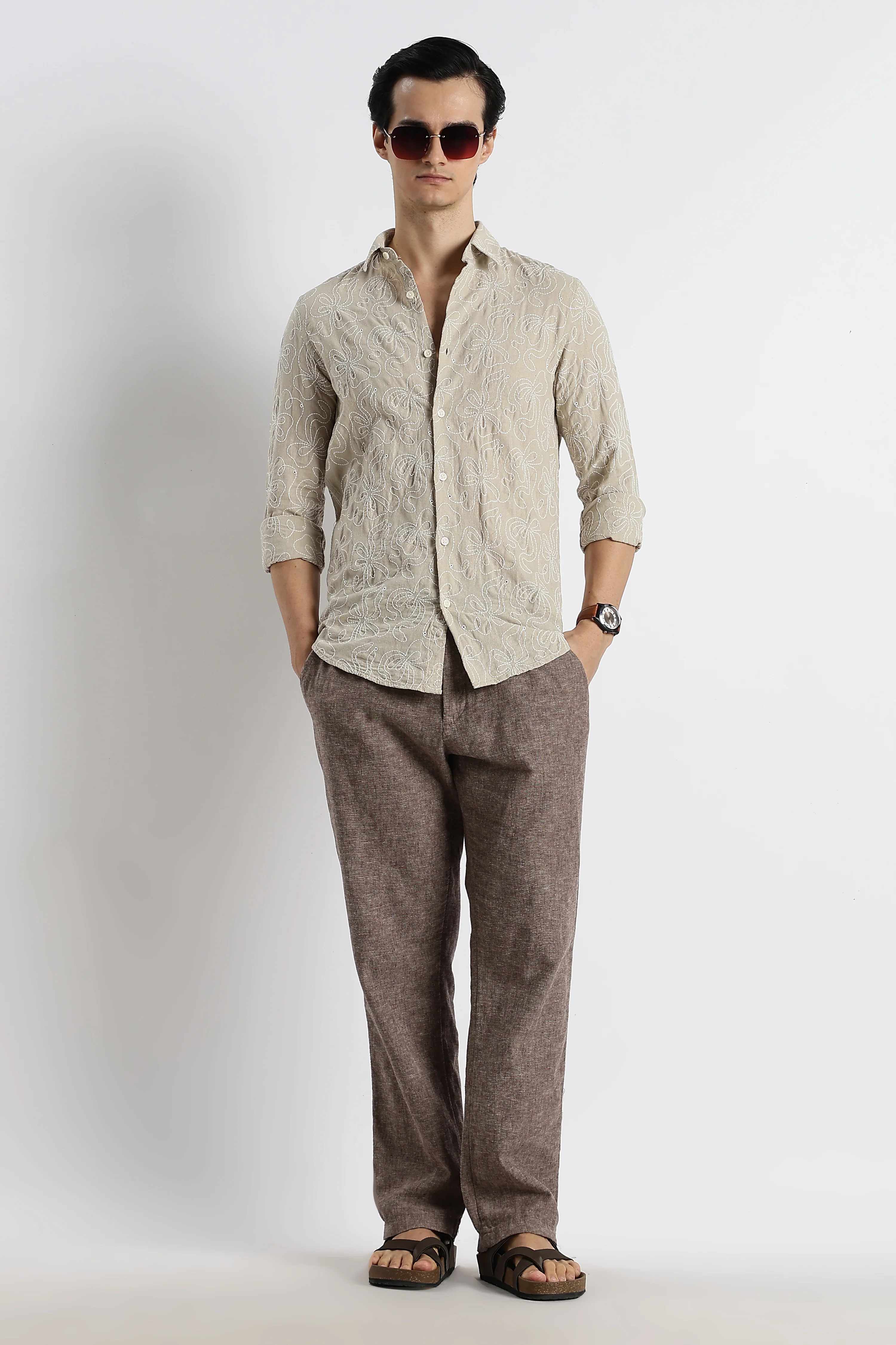 Men Artisanal Embroidered Cotton Shirt - Image 7
