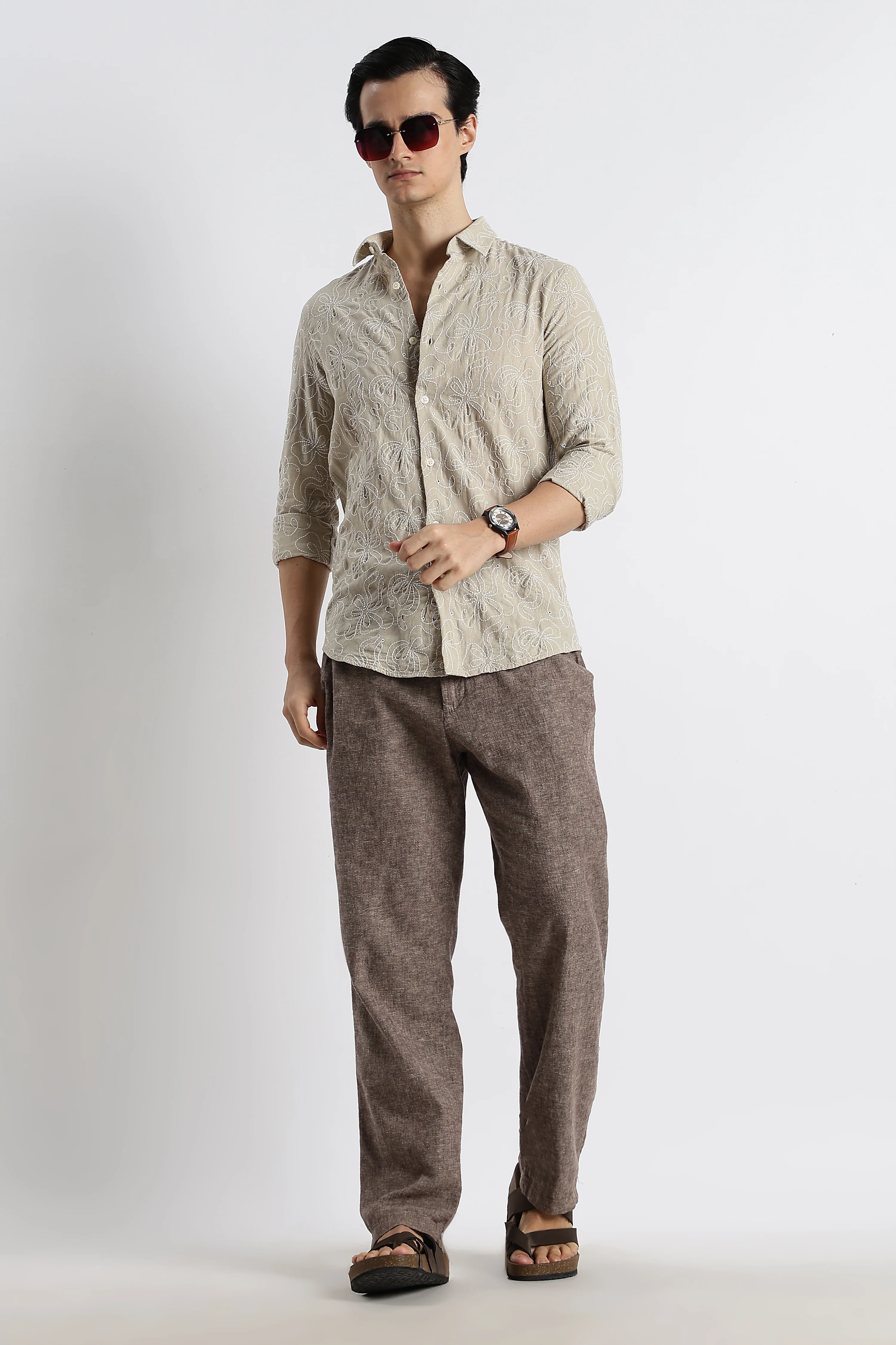 Men Artisanal Embroidered Cotton Shirt - Image 8