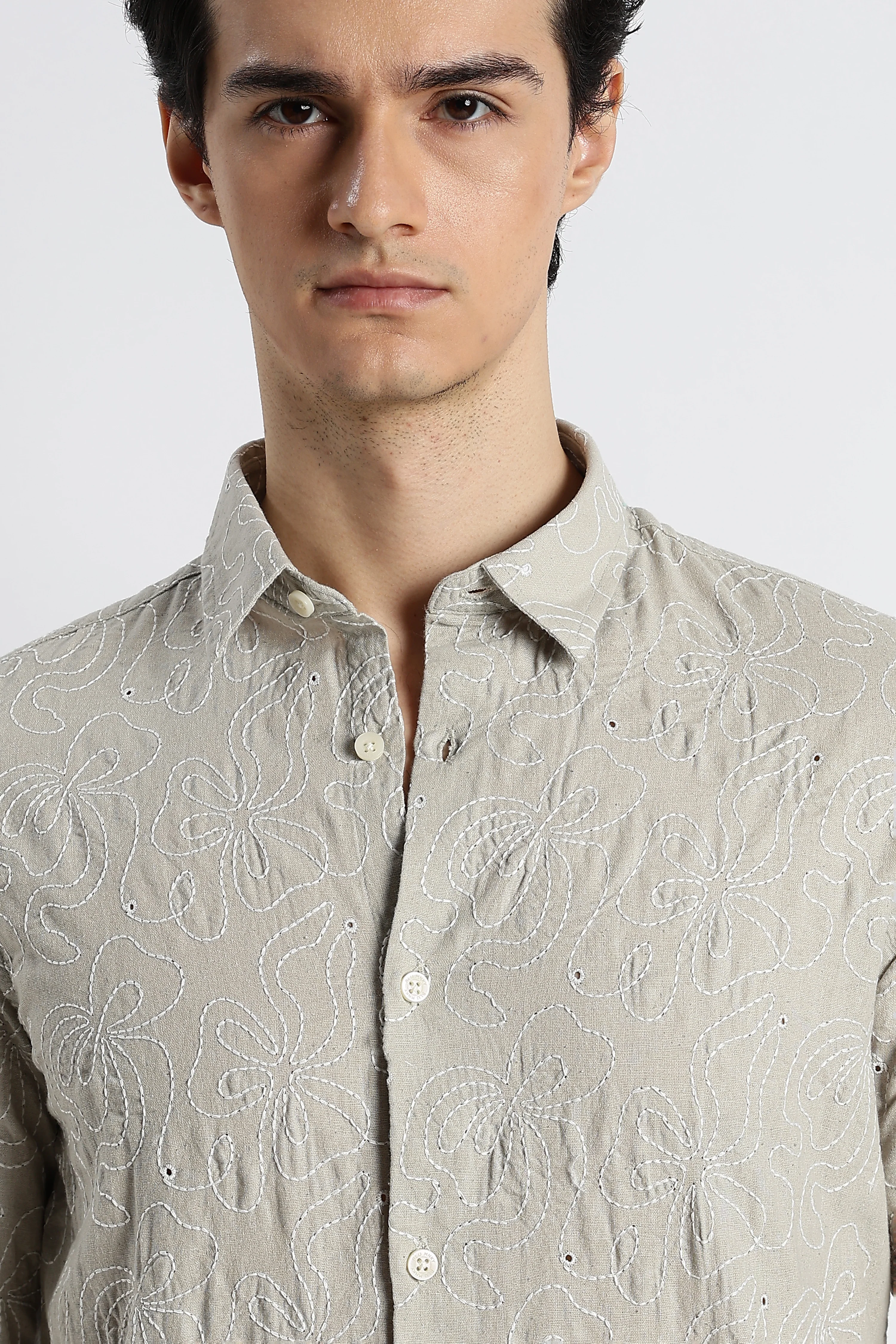 Men Artisanal Embroidered Cotton Shirt - Image 11