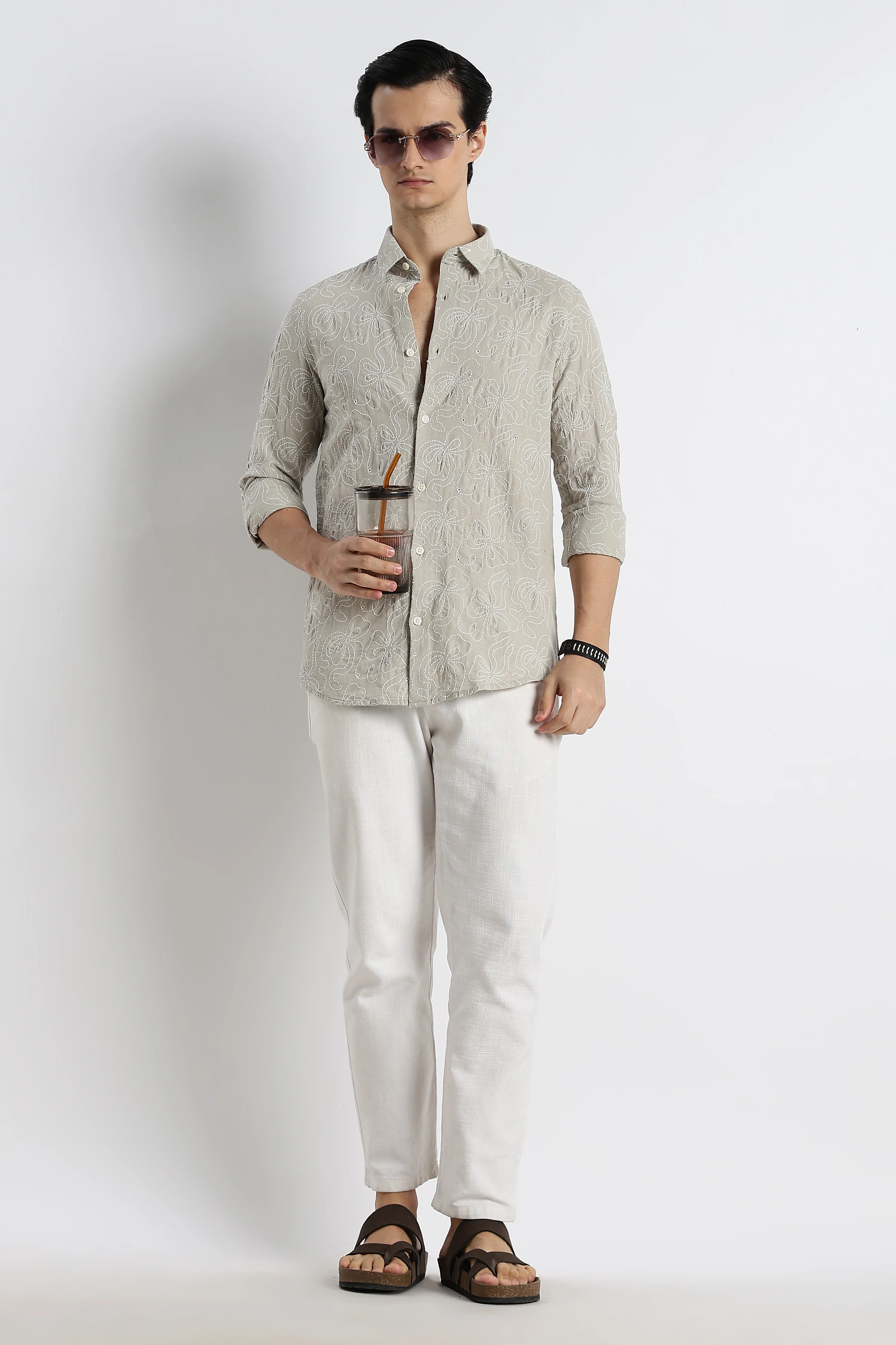 Men Artisanal Embroidered Cotton Shirt - Image 4