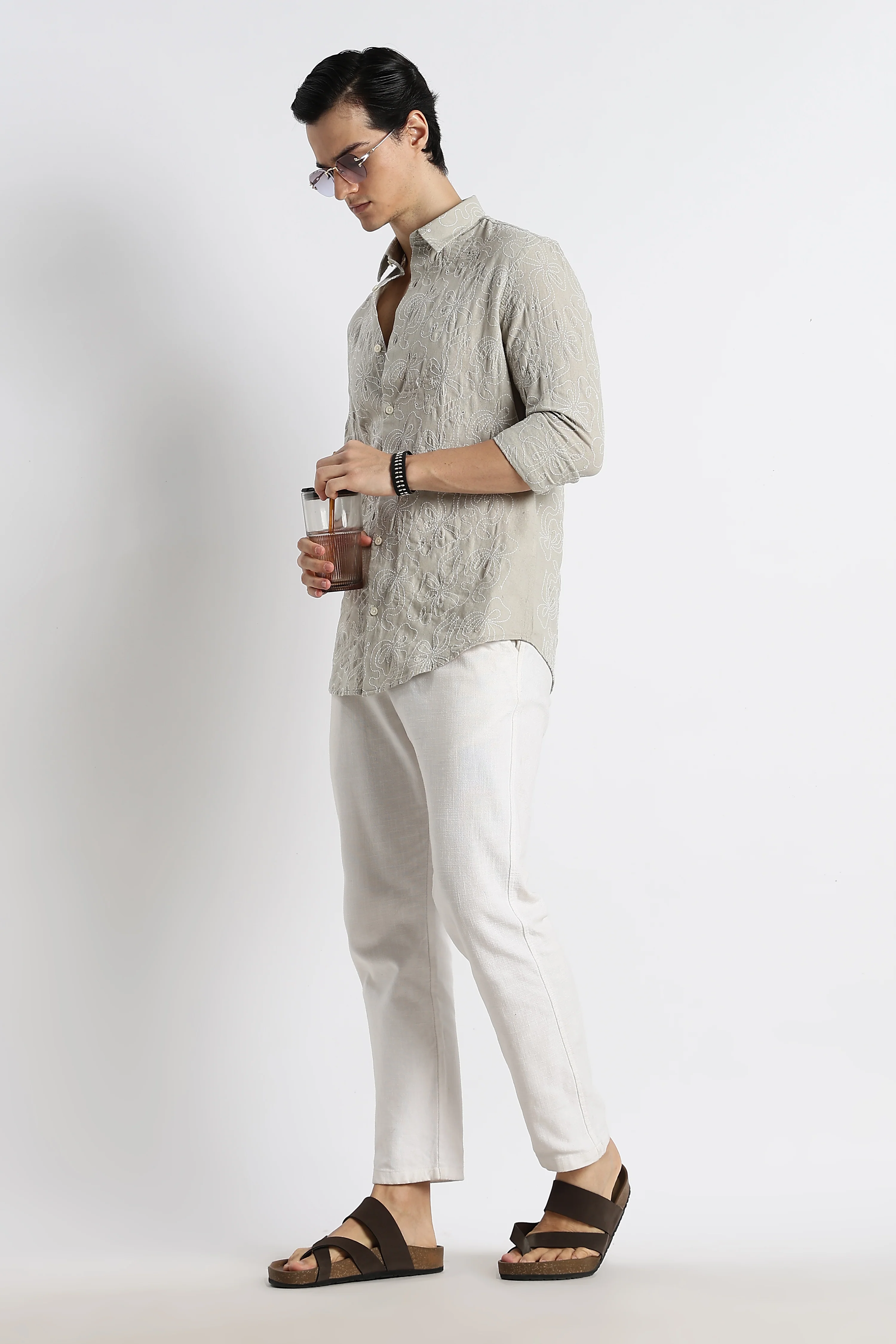 Men Artisanal Embroidered Cotton Shirt - Image 5