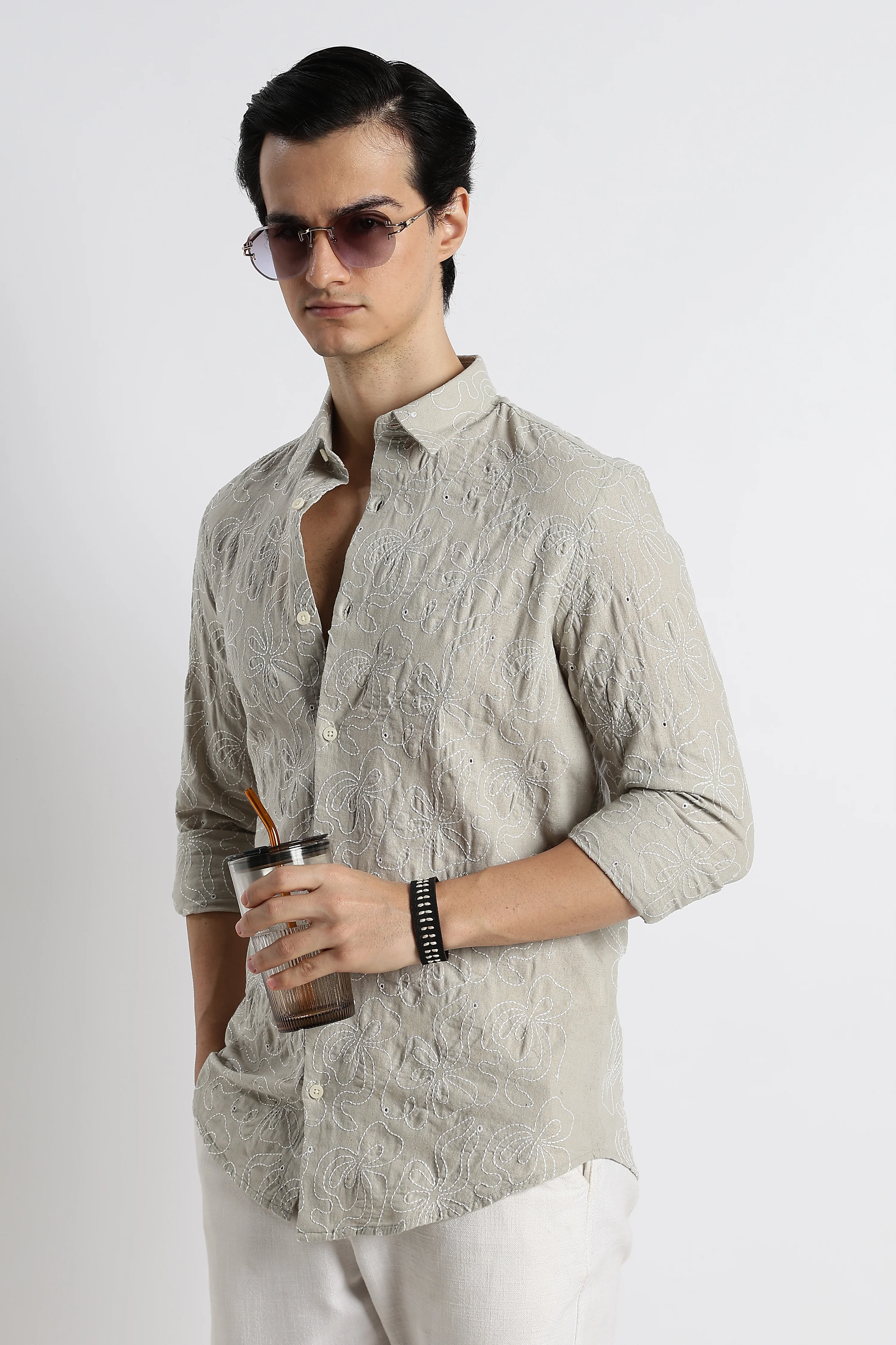 Men Artisanal Embroidered Cotton Shirt - Image 6
