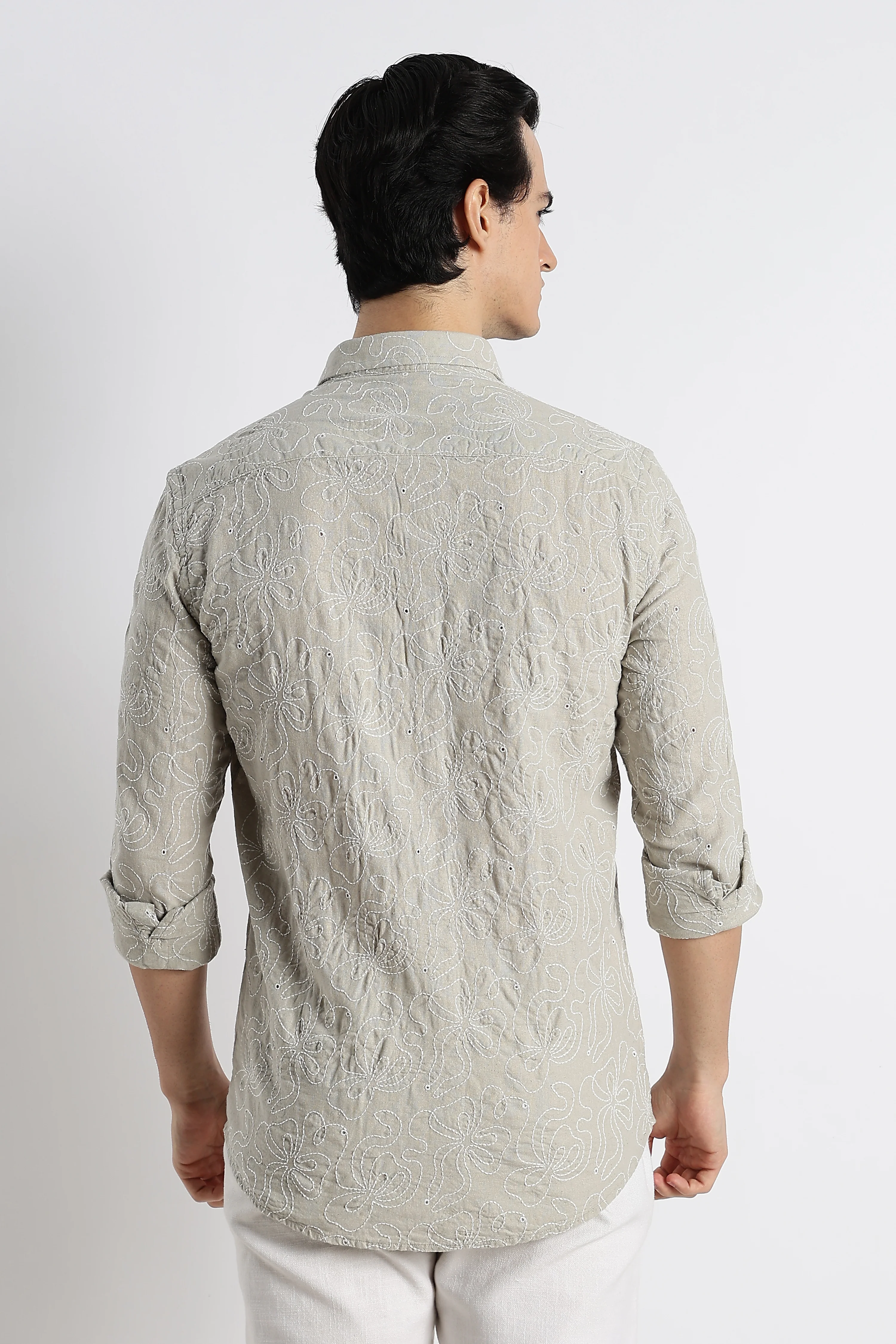 Men Artisanal Embroidered Cotton Shirt - Image 7
