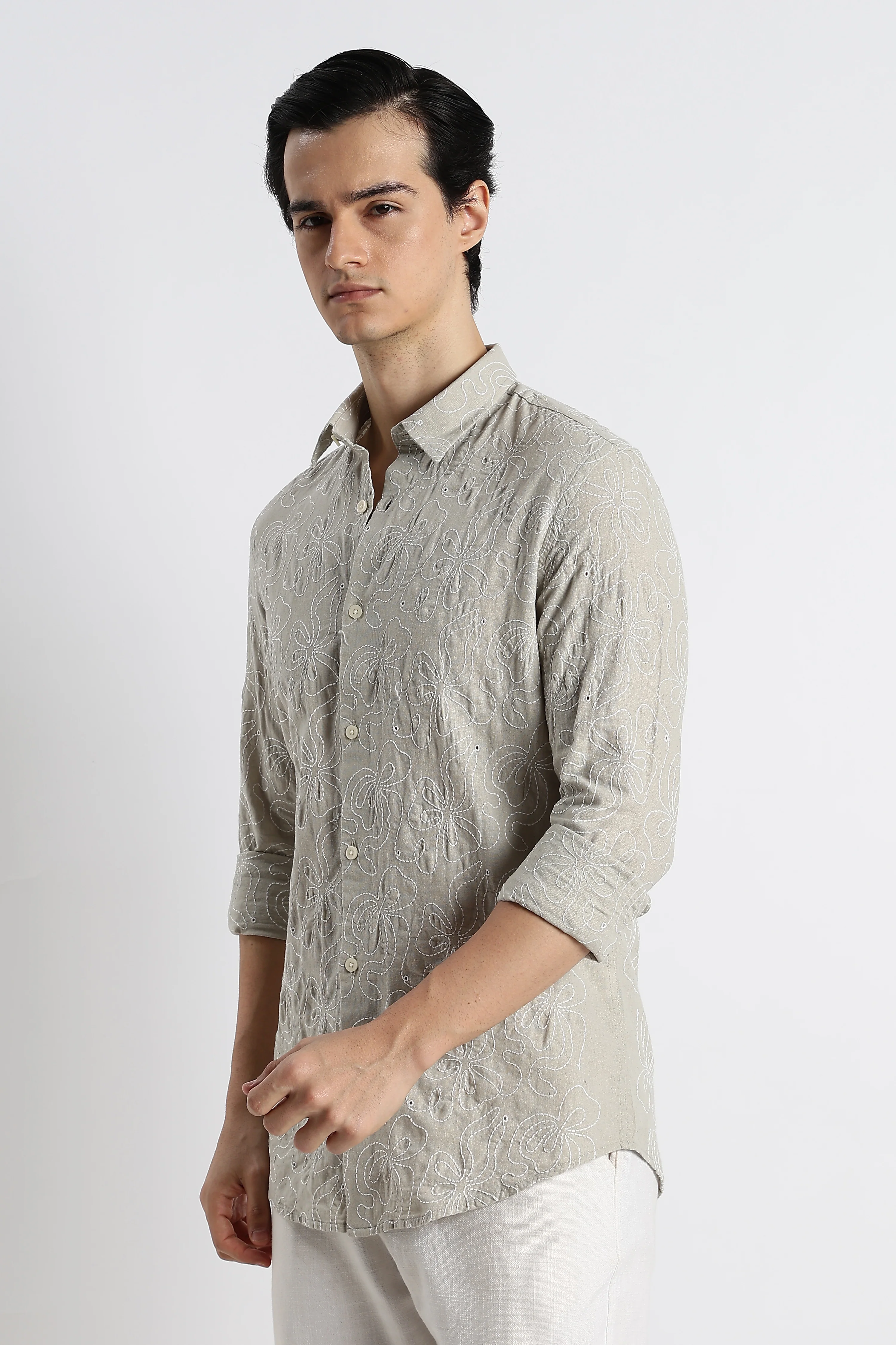 Men Artisanal Embroidered Cotton Shirt - Image 9