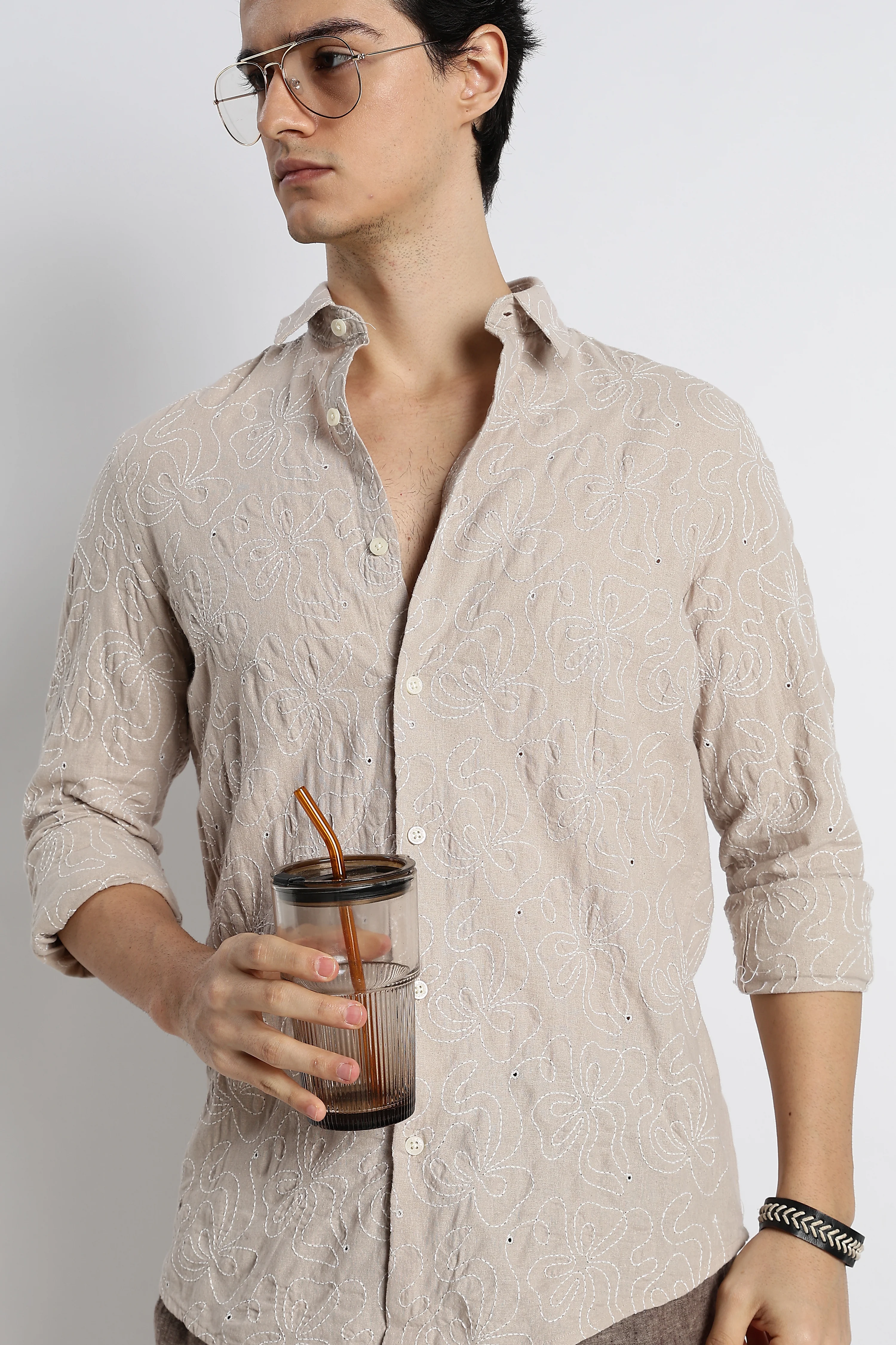 Men Artisanal Embroidered Cotton Shirt - Image 11