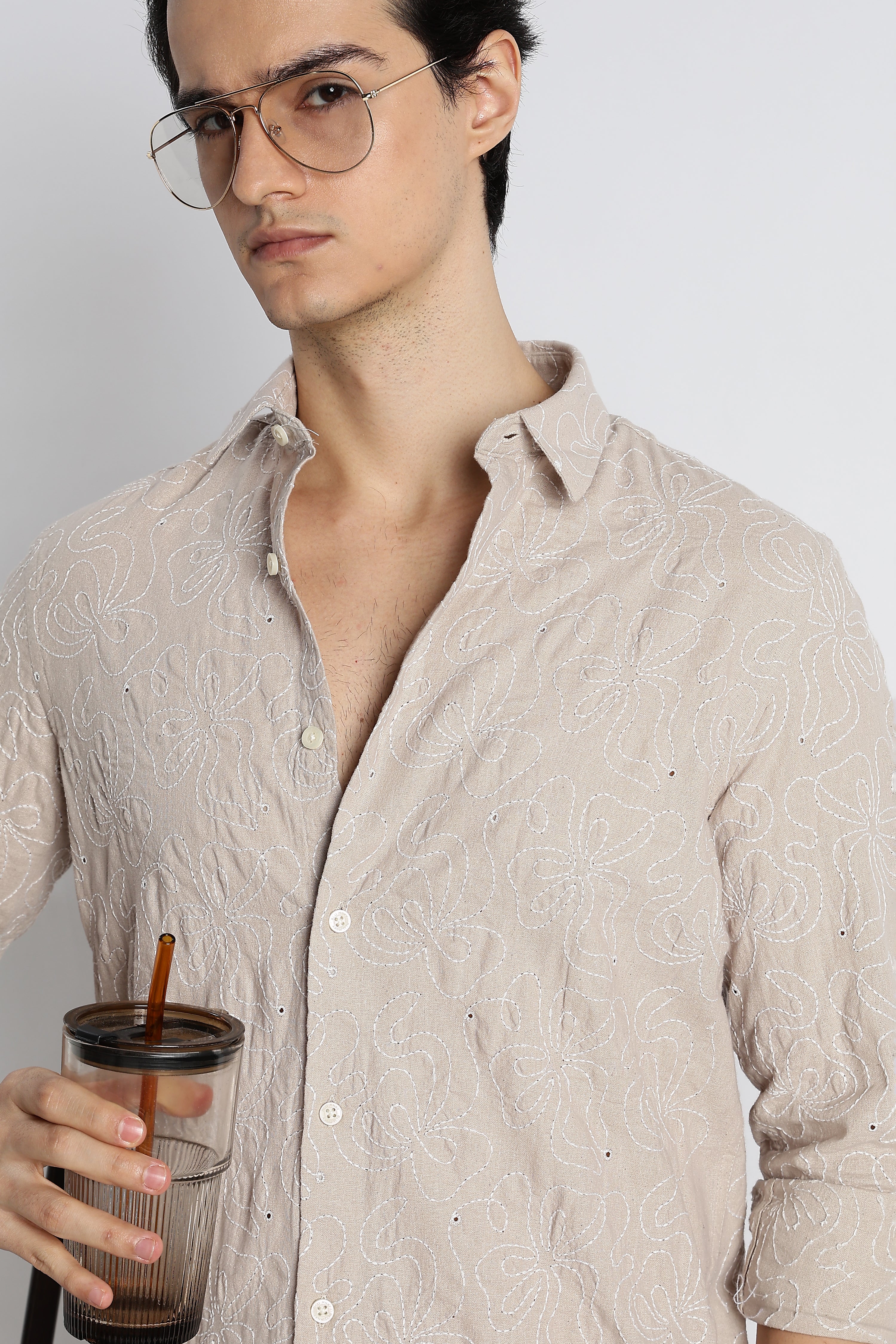 Men Artisanal Embroidered Cotton Shirt - Image 12