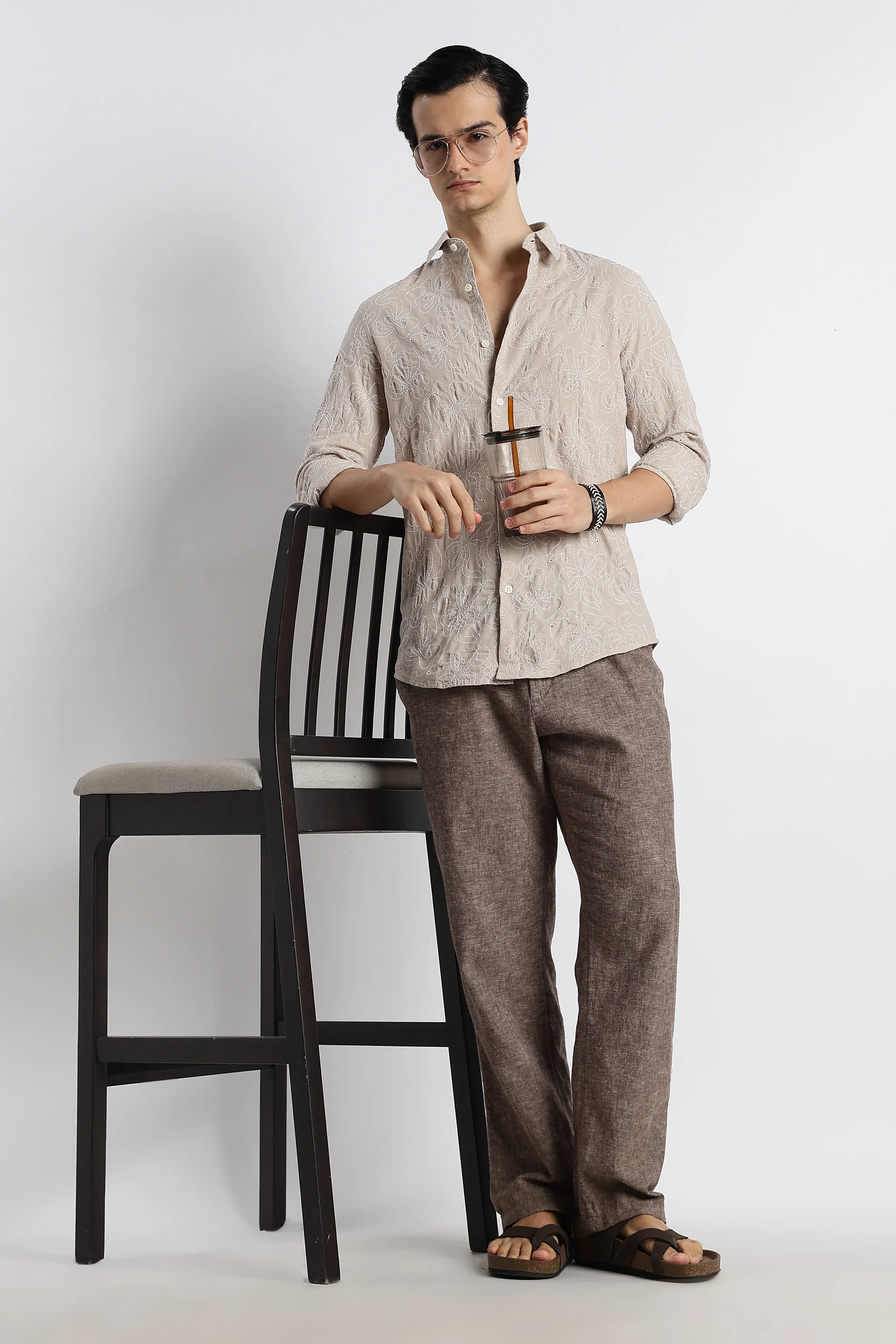 Men Artisanal Embroidered Cotton Shirt - Image 2