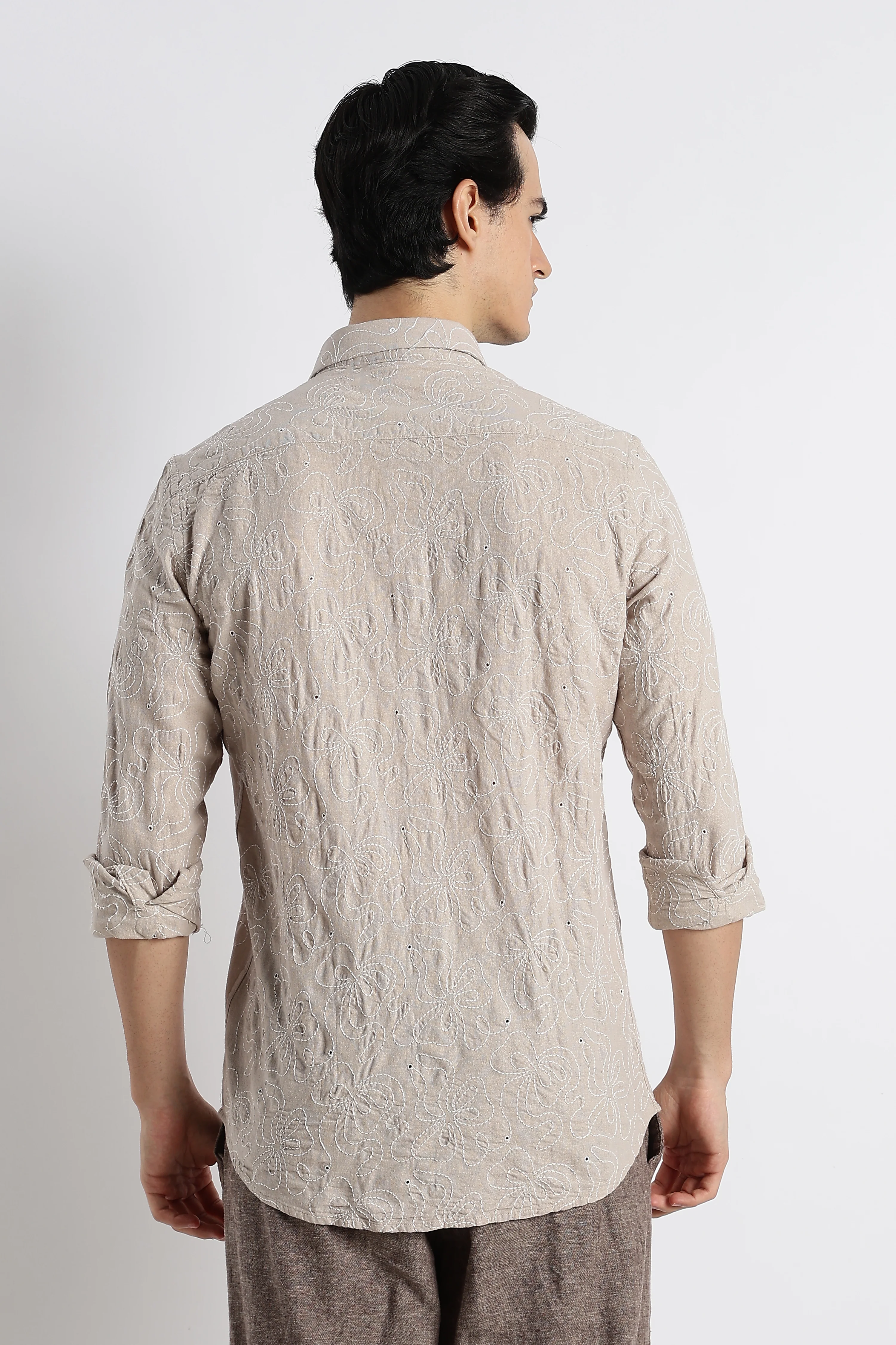 Men Artisanal Embroidered Cotton Shirt - Image 3