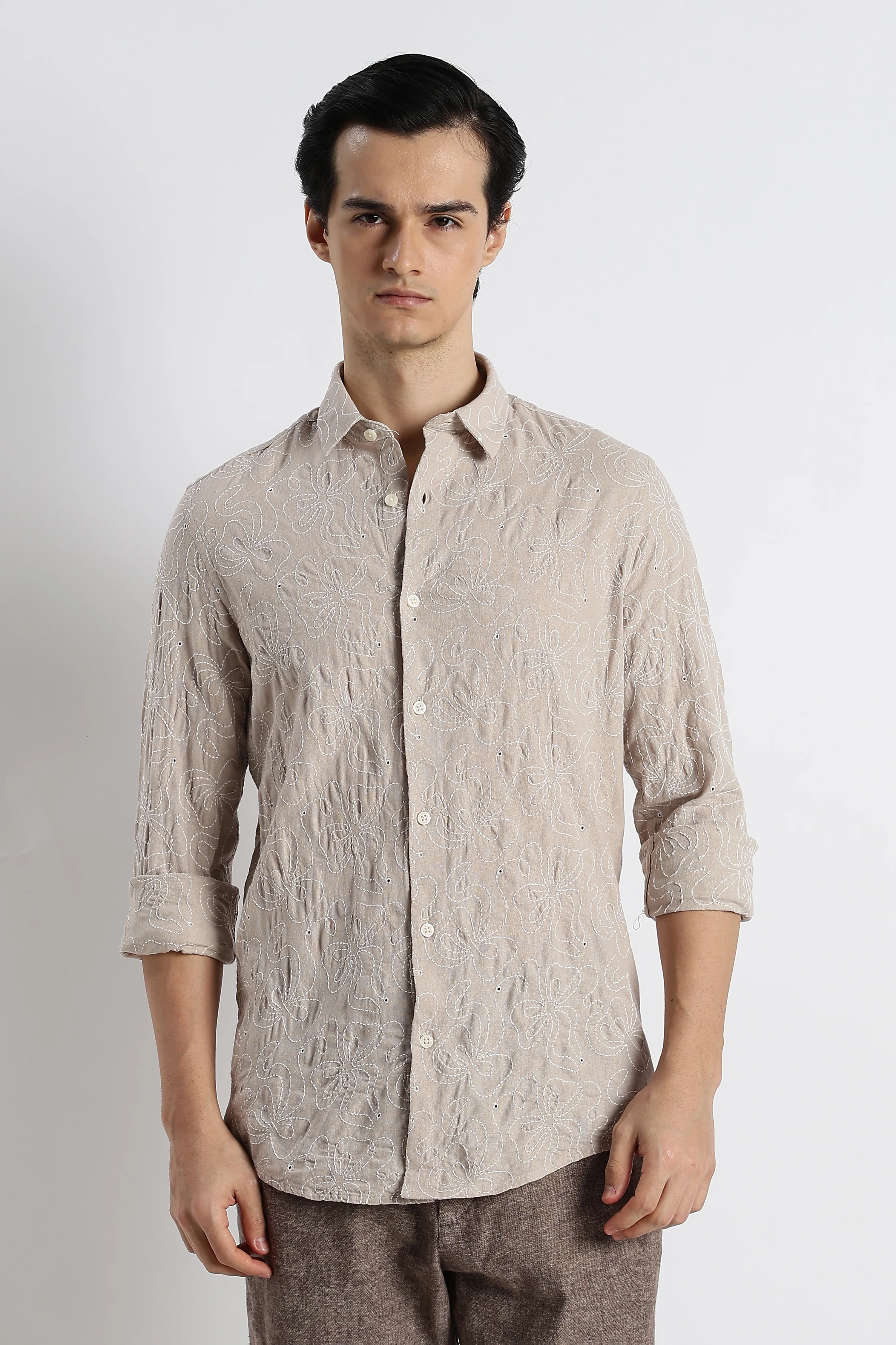 Men Artisanal Embroidered Cotton Shirt - Image 4