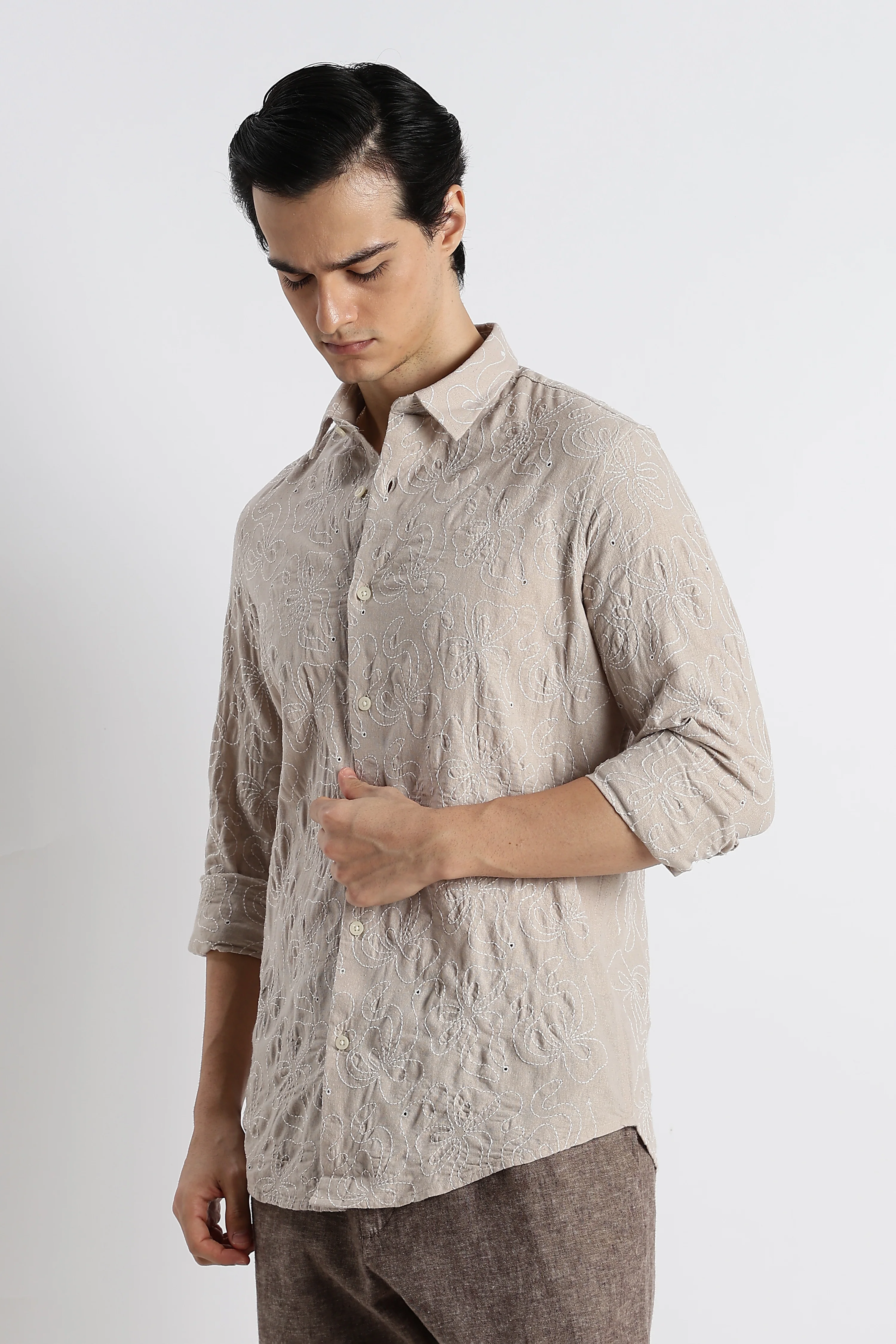 Men Artisanal Embroidered Cotton Shirt - Image 5