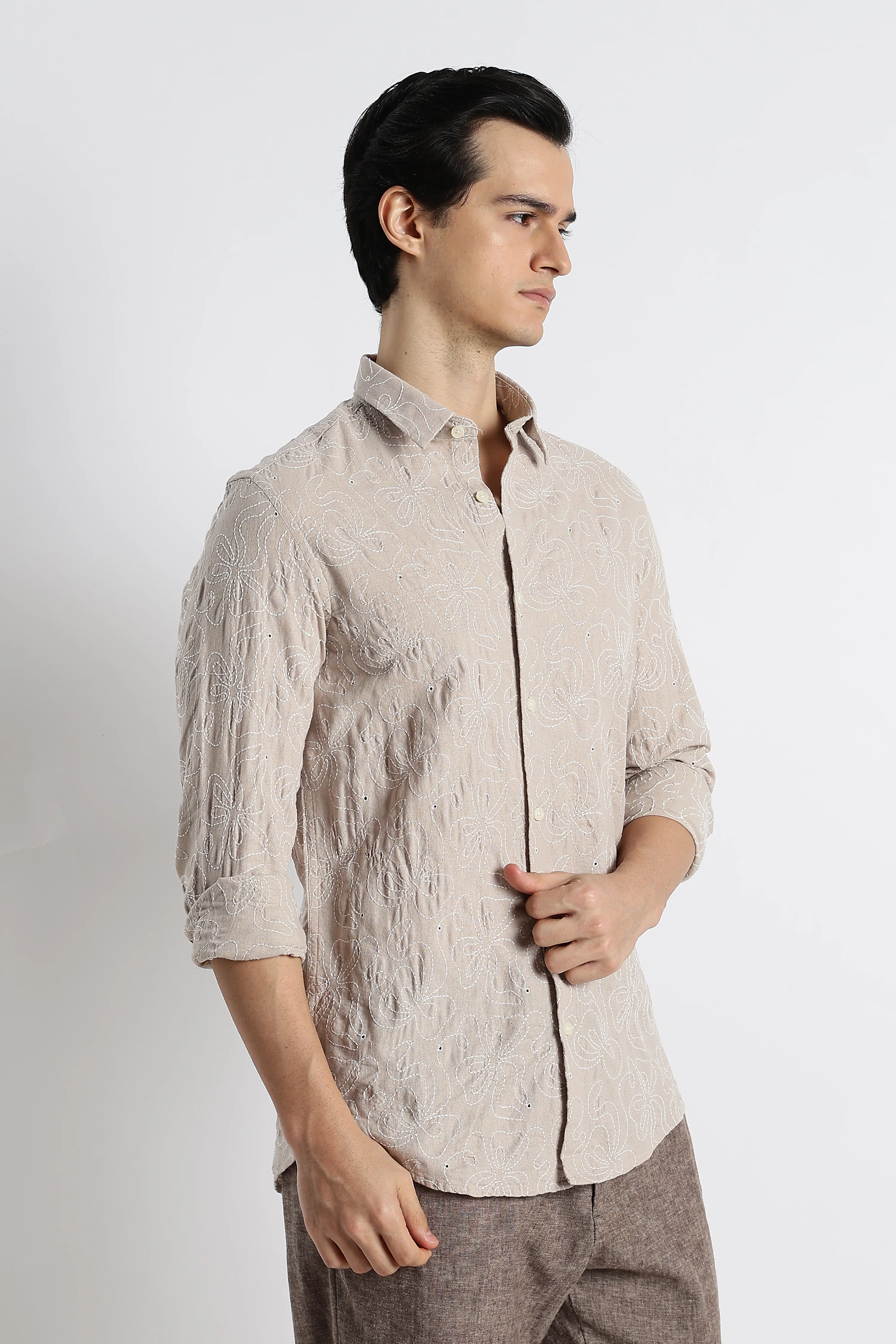 Men Artisanal Embroidered Cotton Shirt - Image 6
