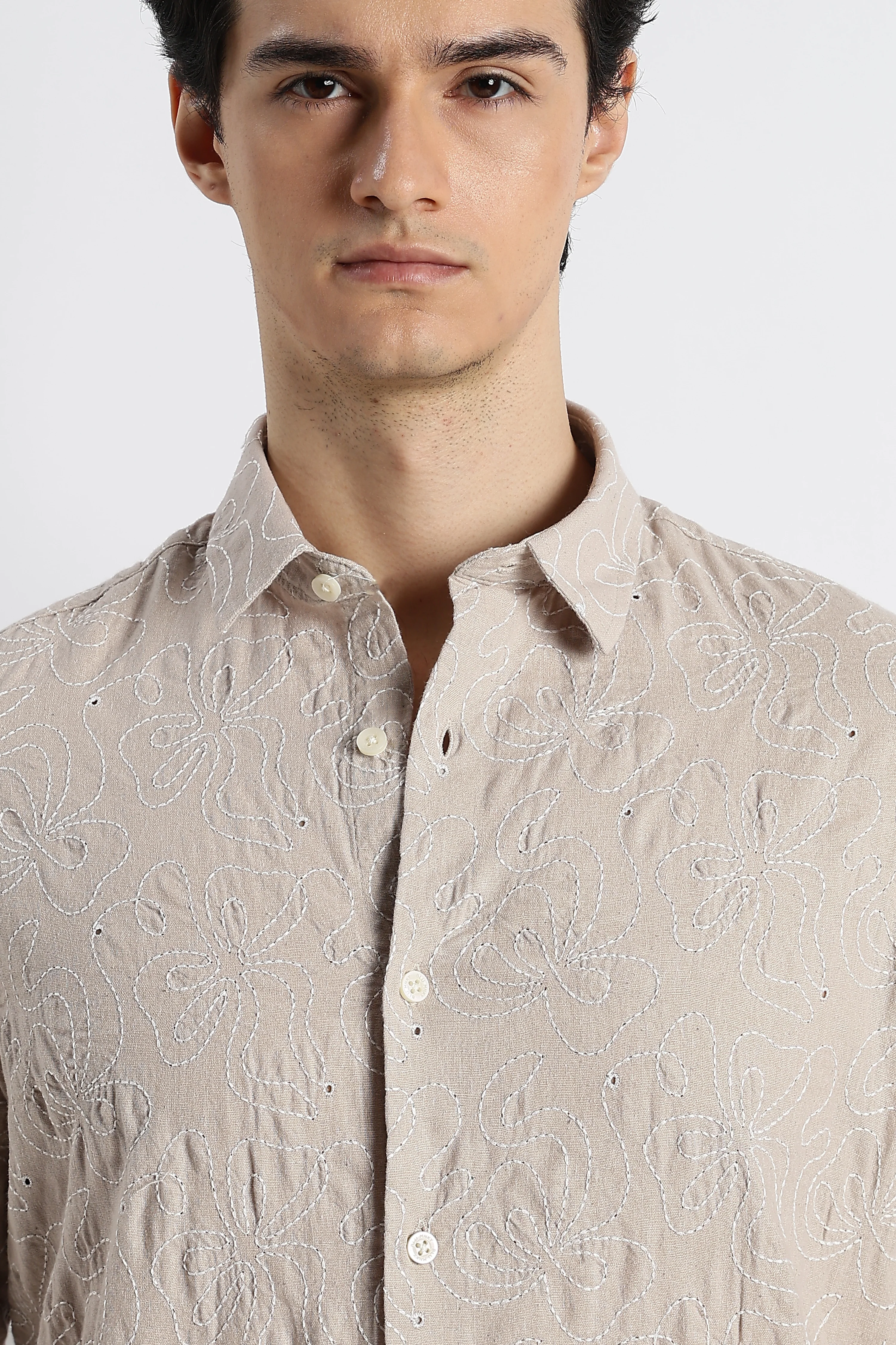 Men Artisanal Embroidered Cotton Shirt - Image 7