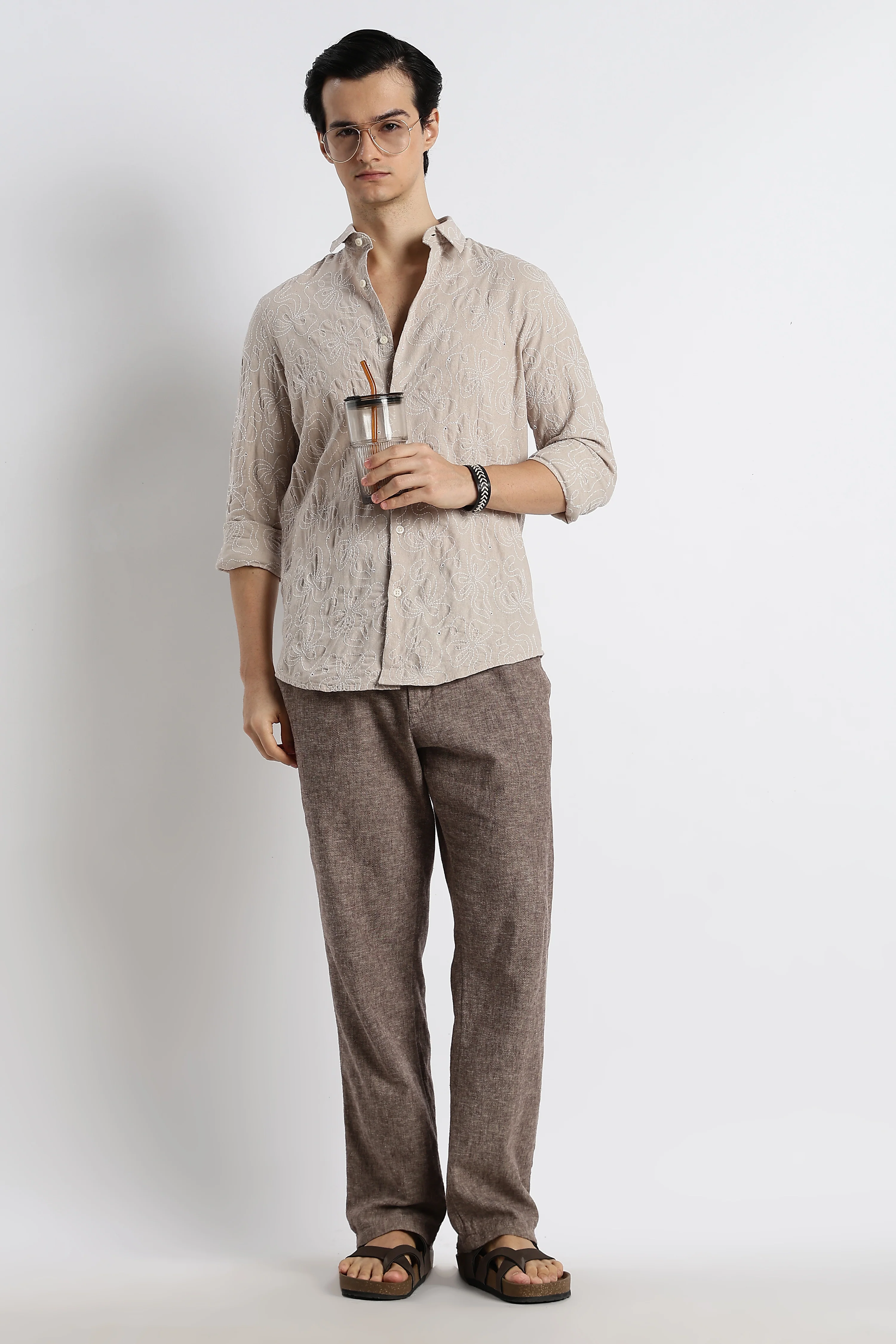 Men Artisanal Embroidered Cotton Shirt - Image 8