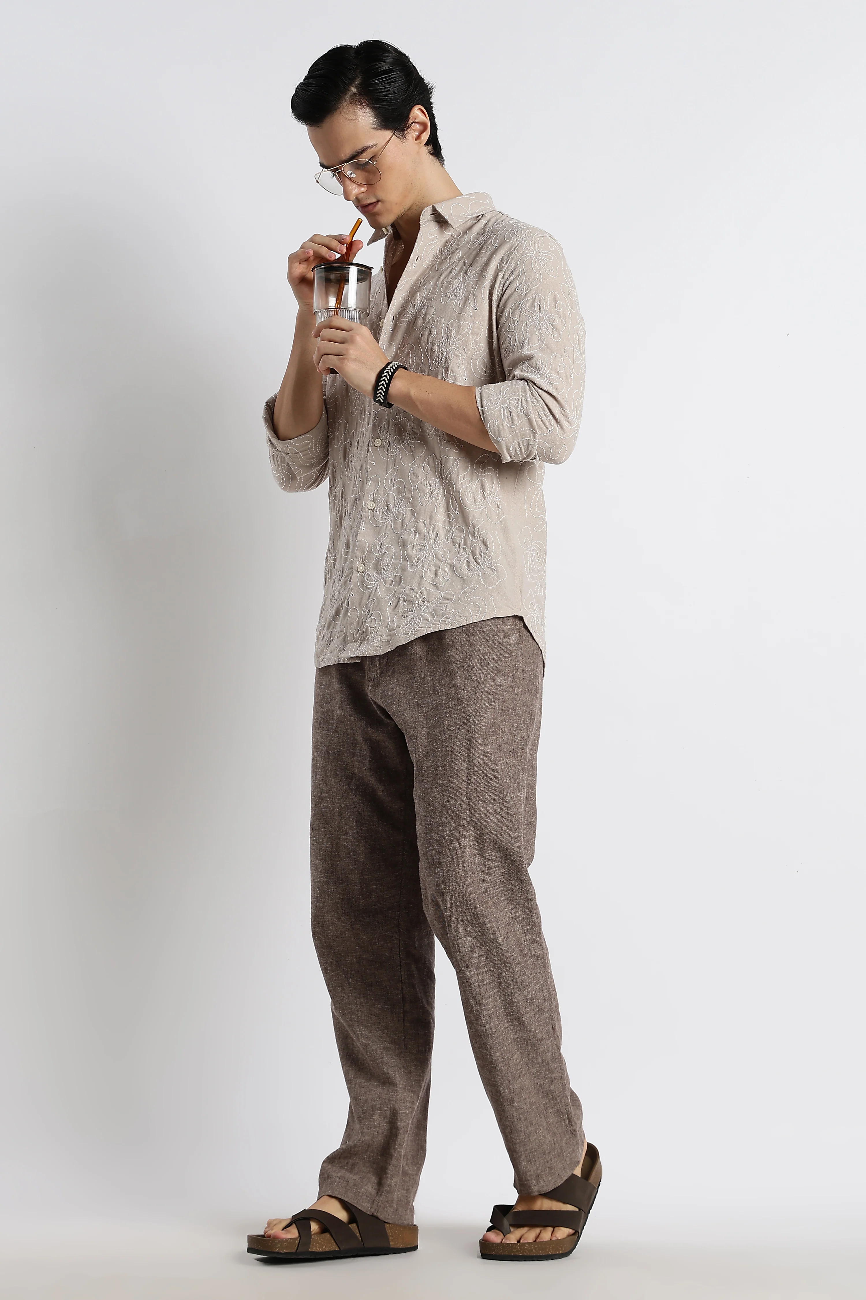 Men Artisanal Embroidered Cotton Shirt - Image 9