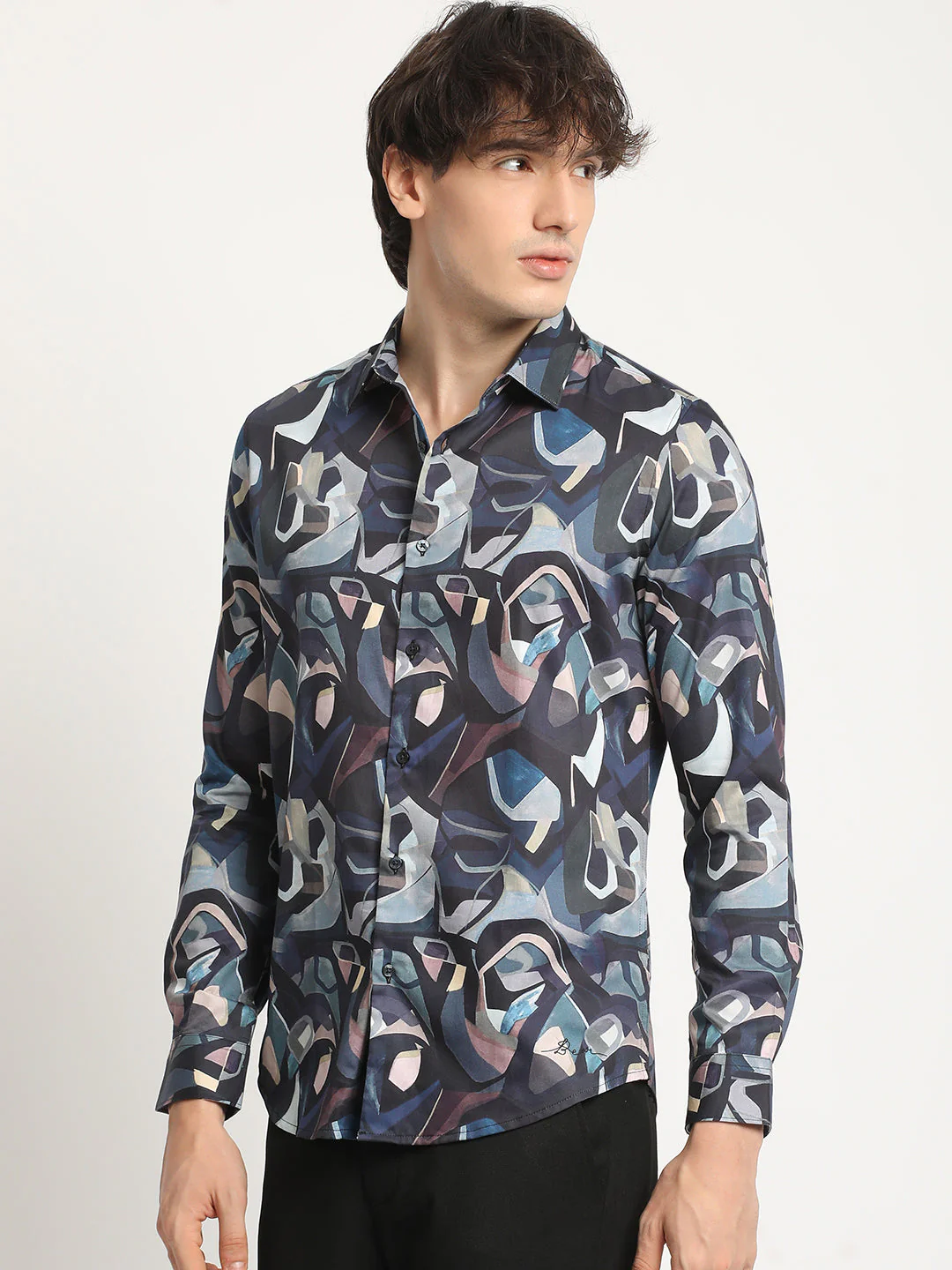 Men  Artistic Pattern Long-Sleeve Slim Fit Casual Shirt - Image 3