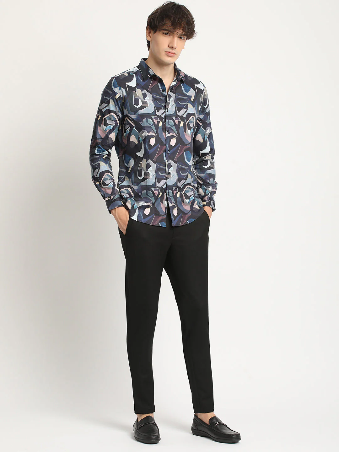 Men  Artistic Pattern Long-Sleeve Slim Fit Casual Shirt - Image 5