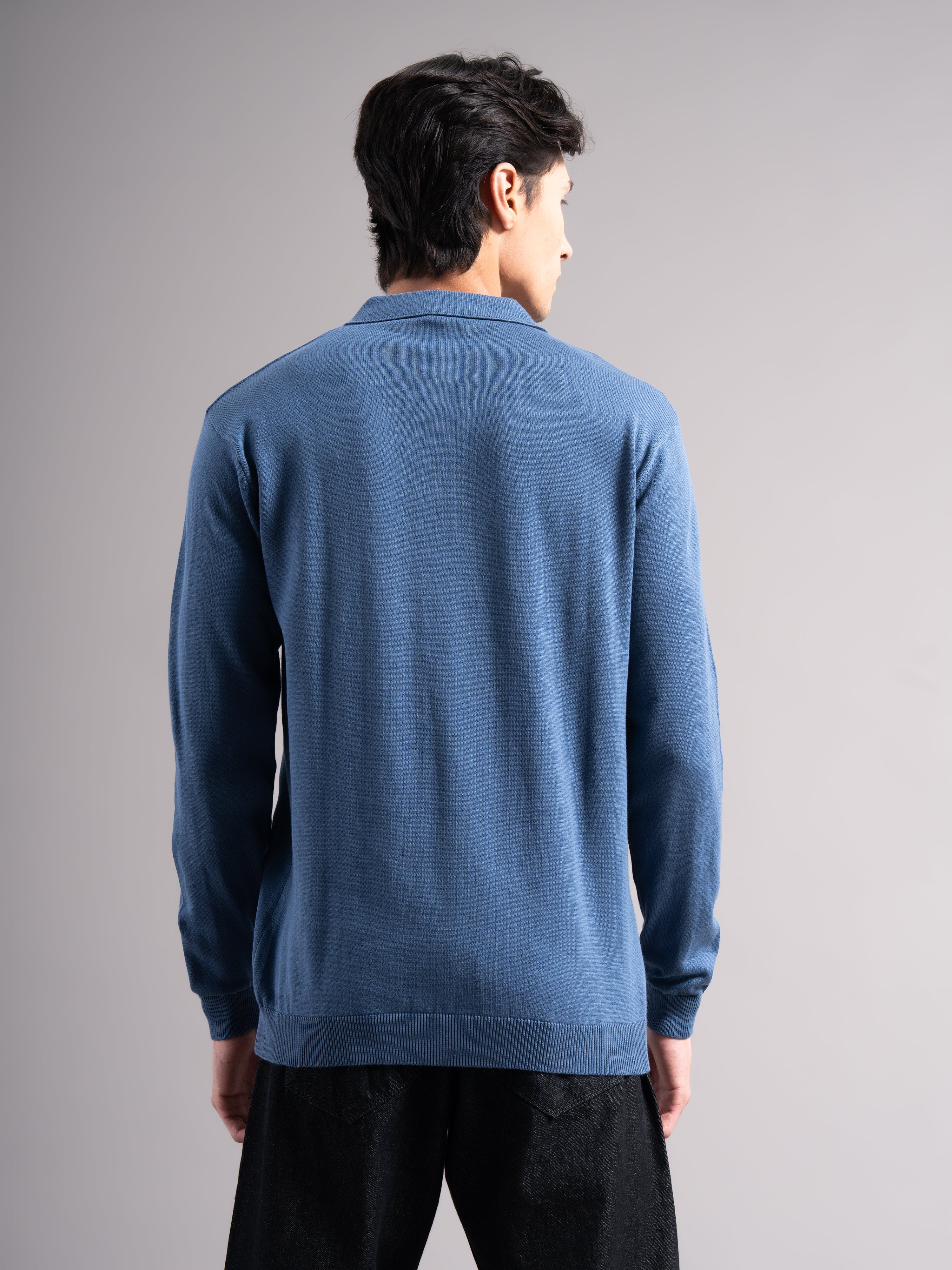 Men Arven Blue Knit Polo T-Shirt - Image 2