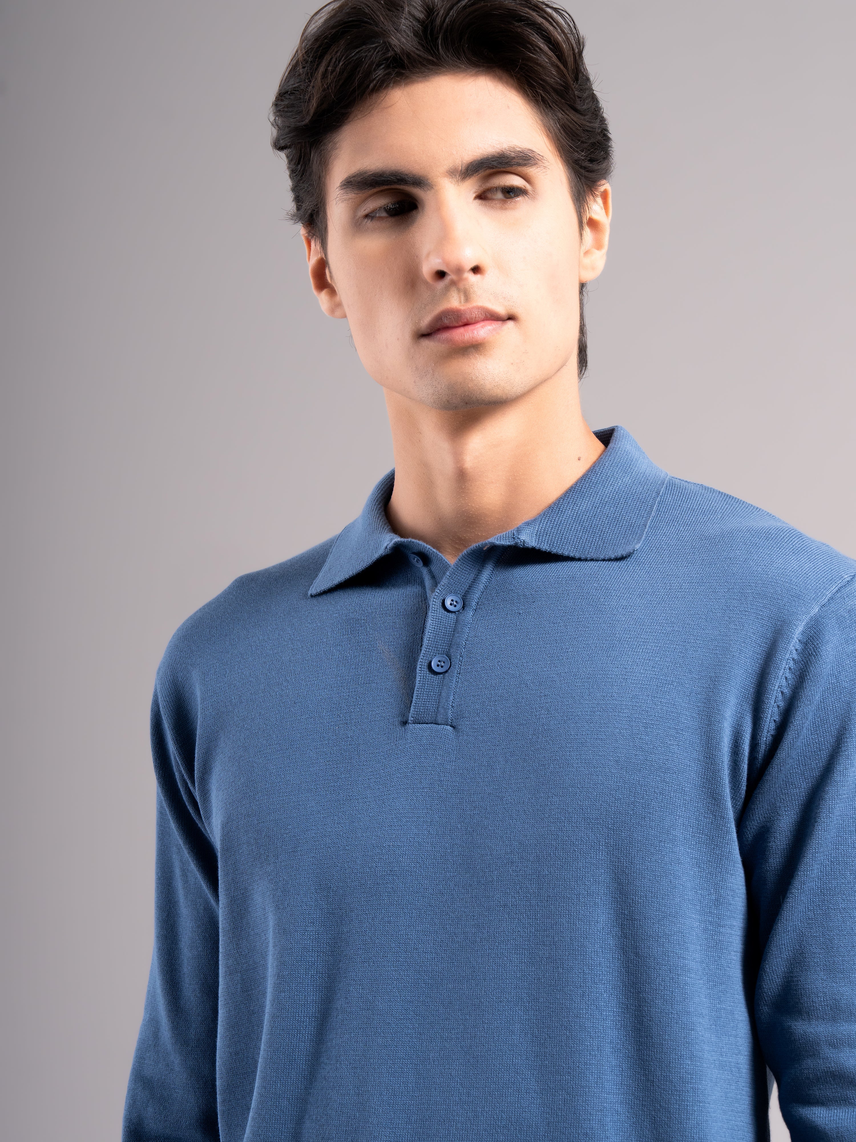Men Arven Blue Knit Polo T-Shirt - Image 4
