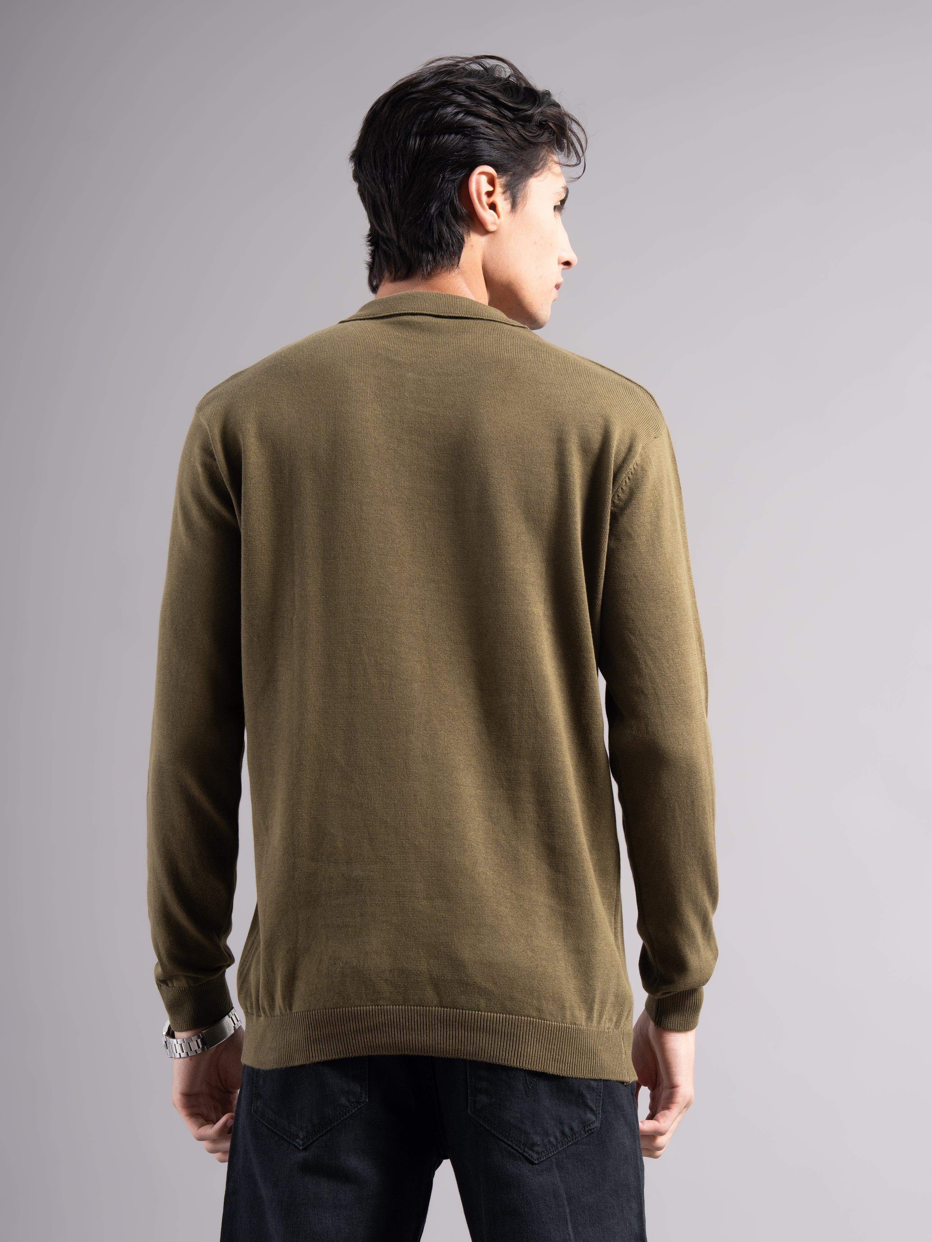 Men Arven Olive Knit Polo T-Shirt - Image 2