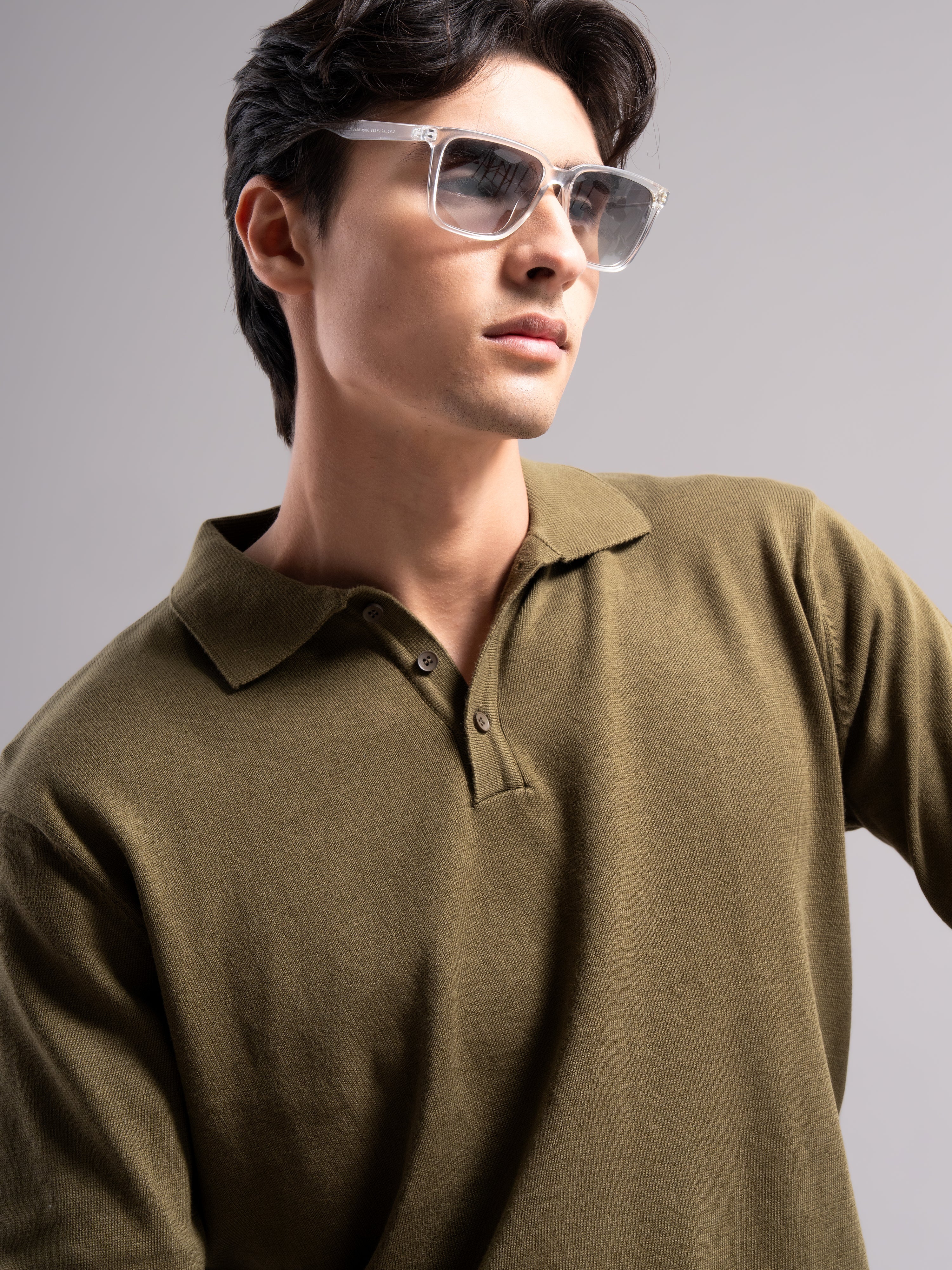Men Arven Olive Knit Polo T-Shirt - Image 4