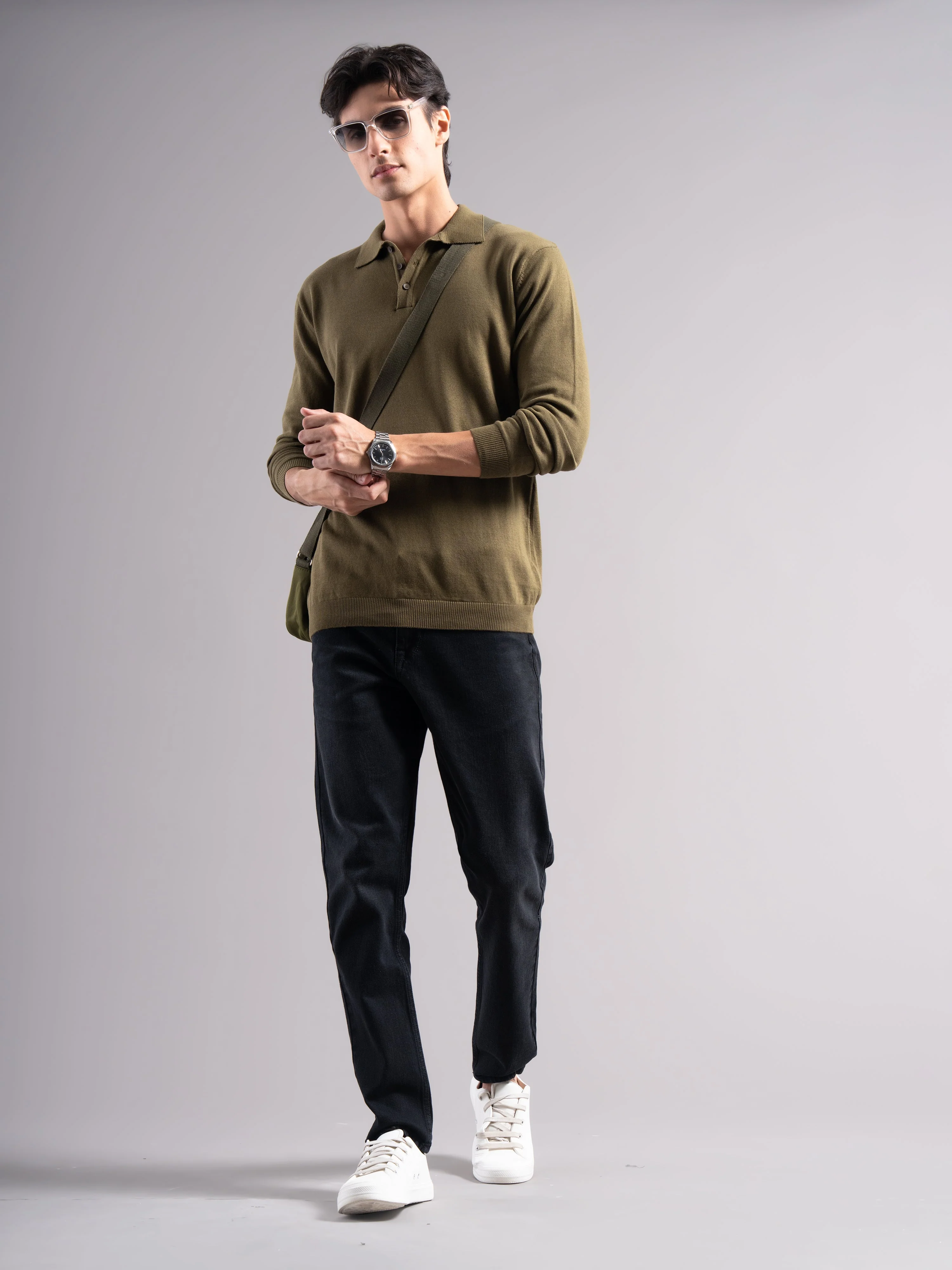 Men Arven Olive Knit Polo T-Shirt - Image 6