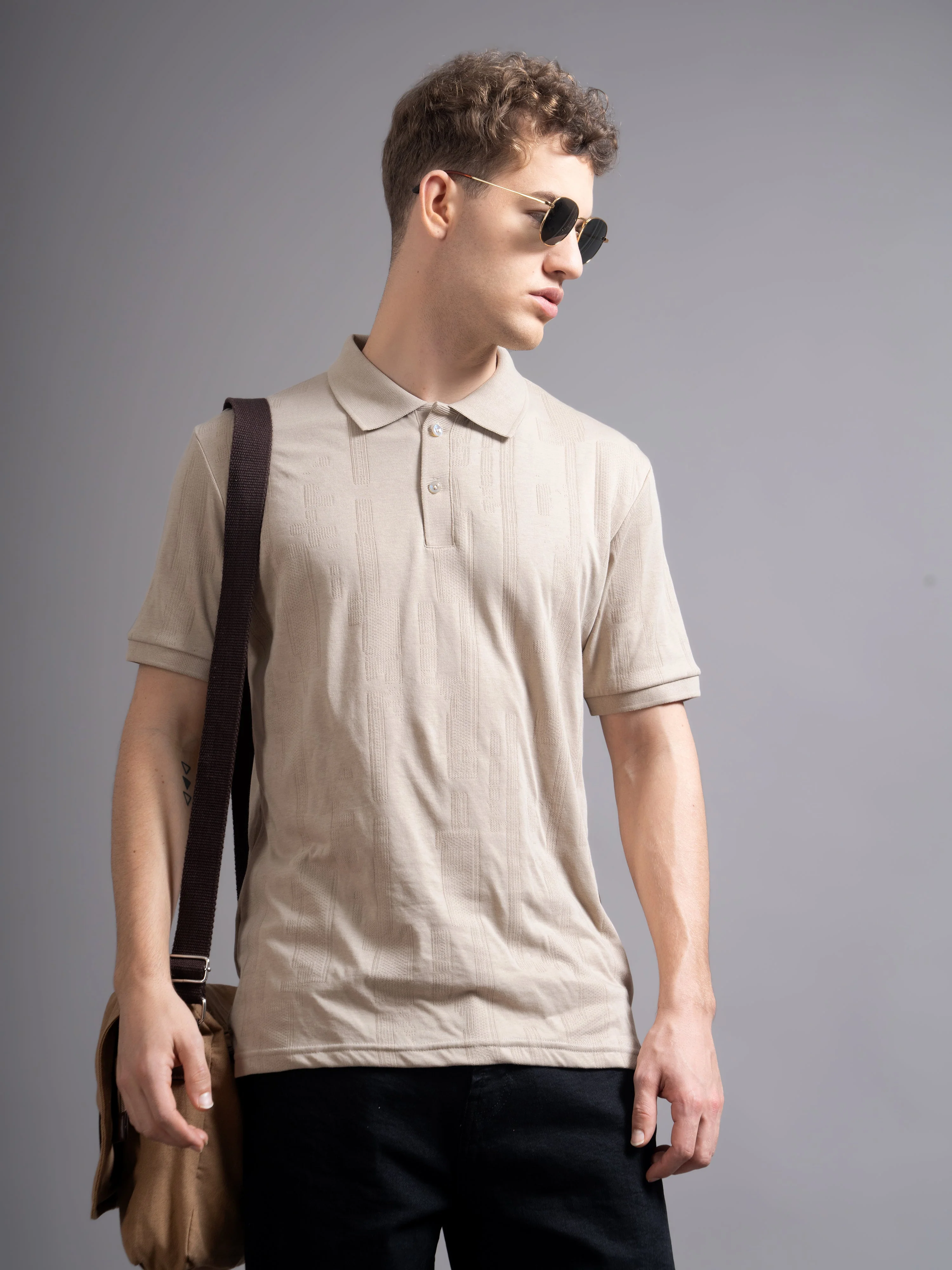 Men Ascot Biege Polo T-Shirt - Image 2