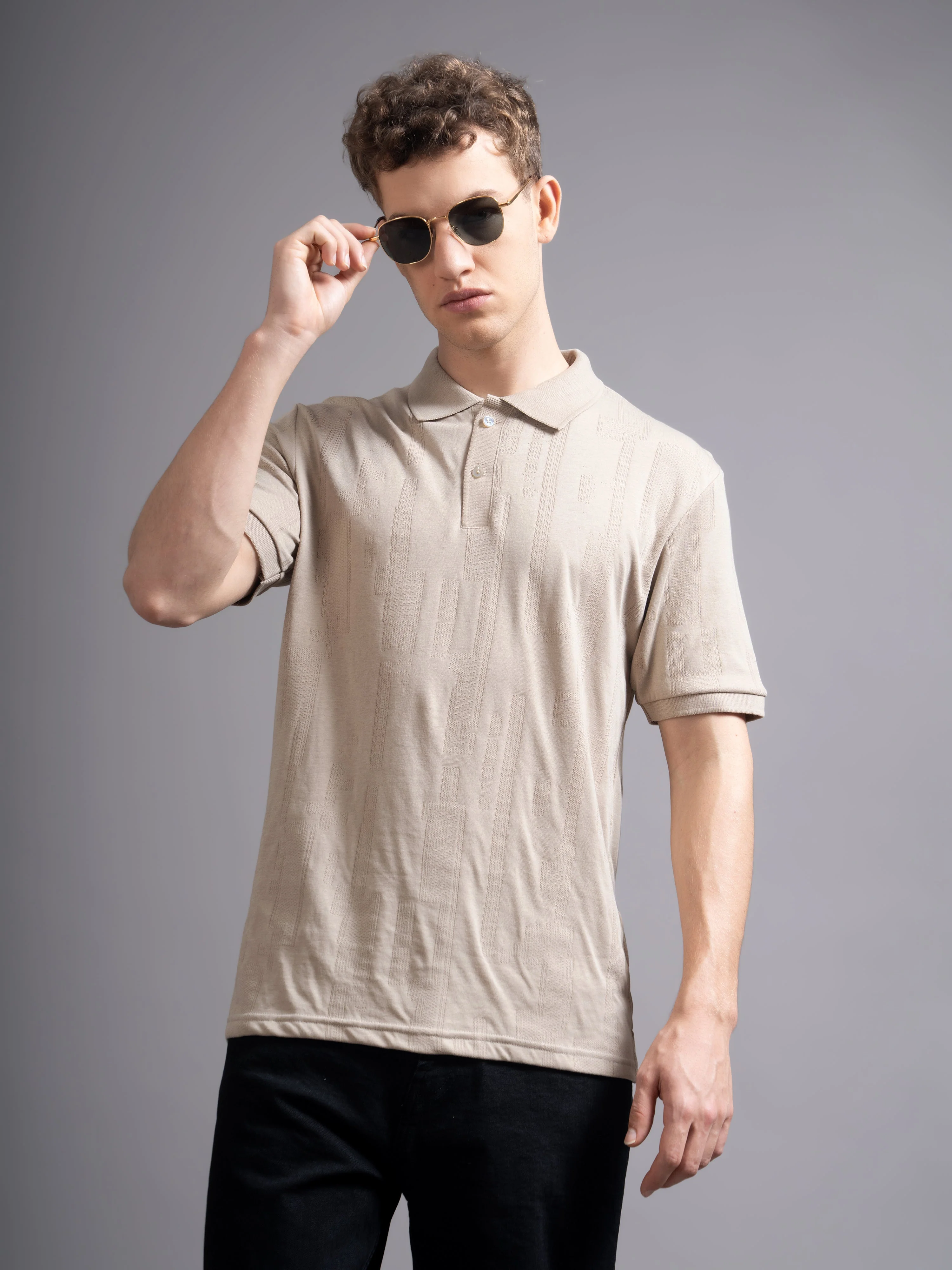 Men Ascot Biege Polo T-Shirt - Image 4