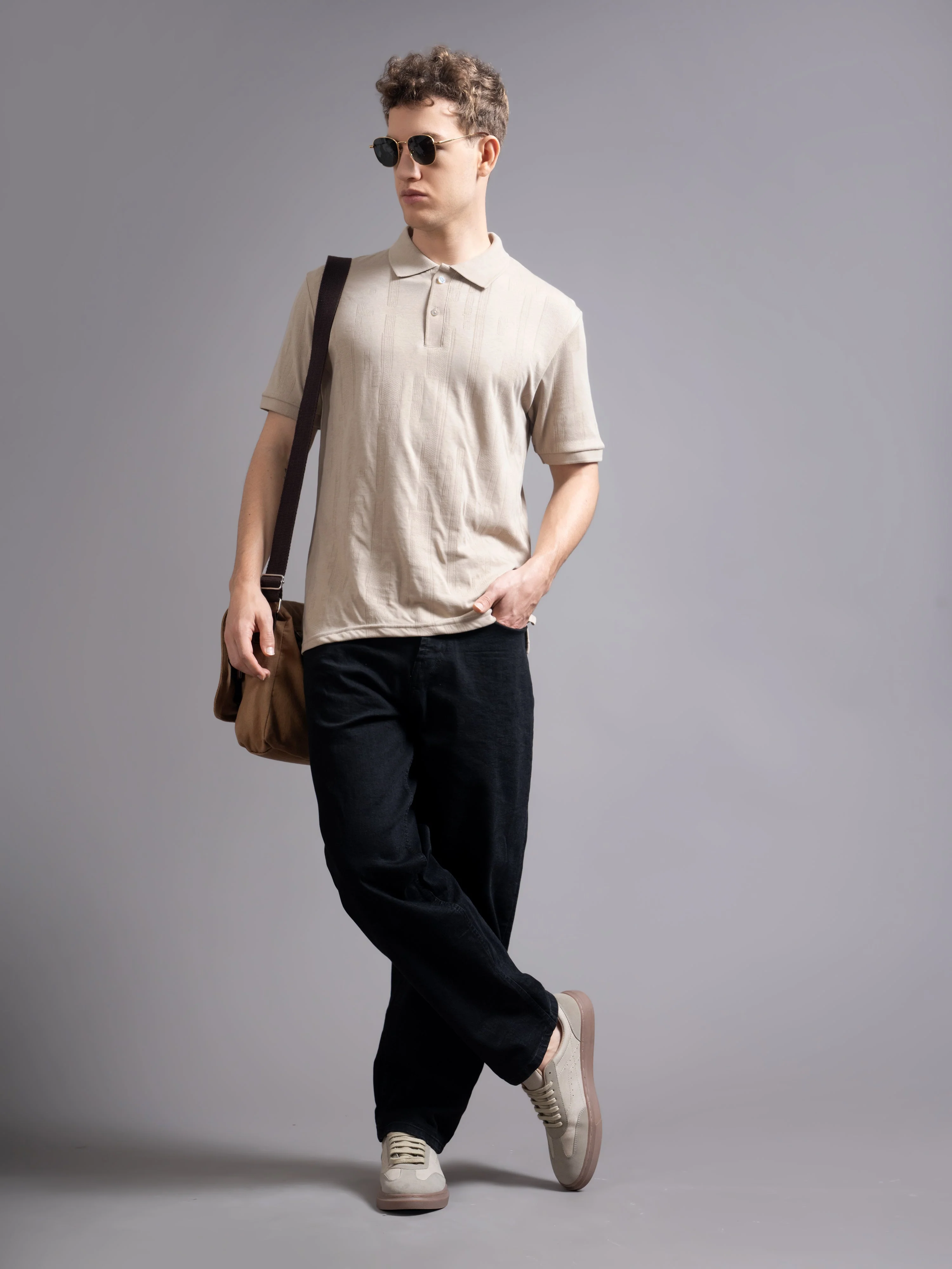 Men Ascot Biege Polo T-Shirt - Image 5