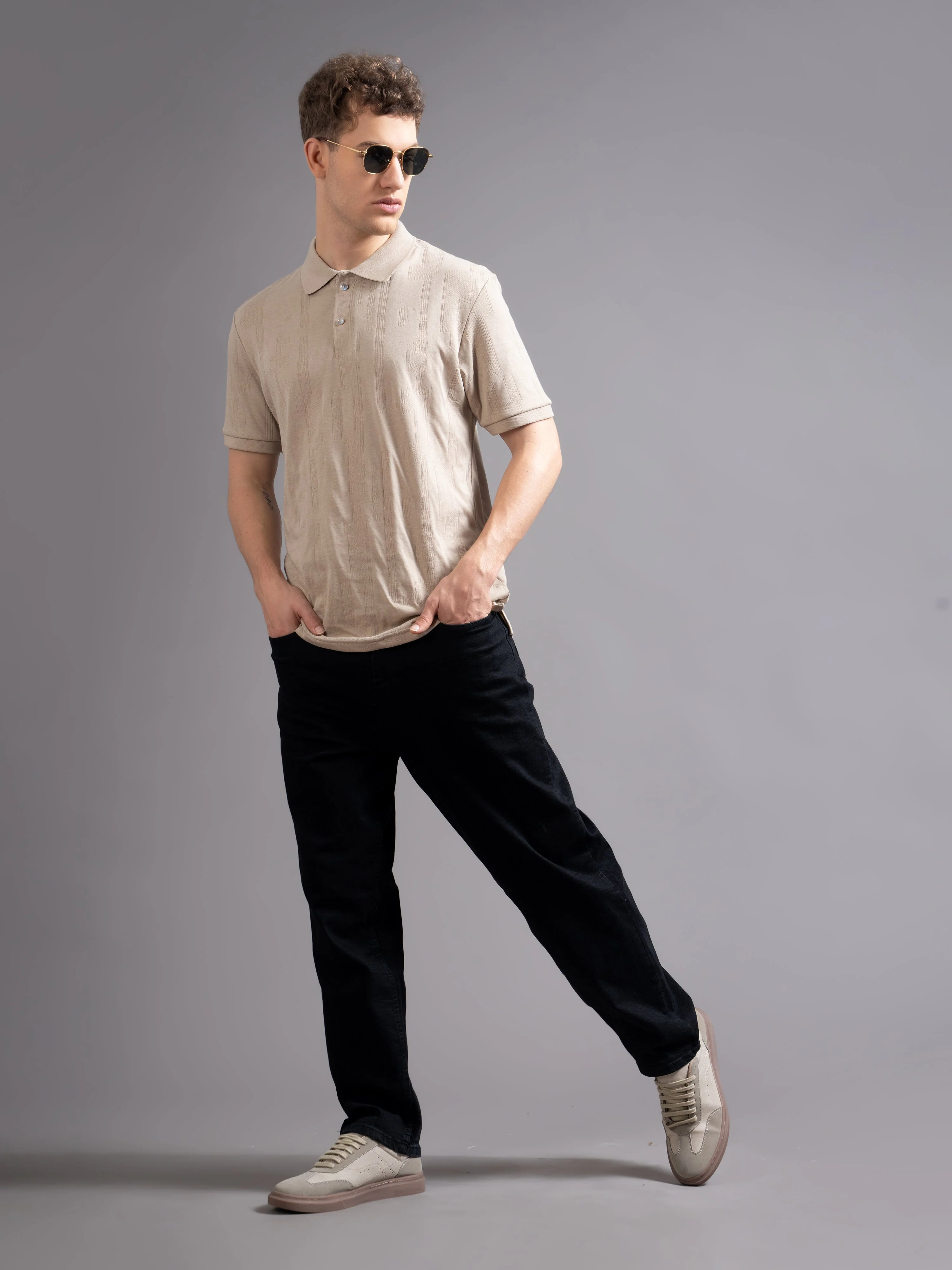 Men Ascot Biege Polo T-Shirt - Image 6