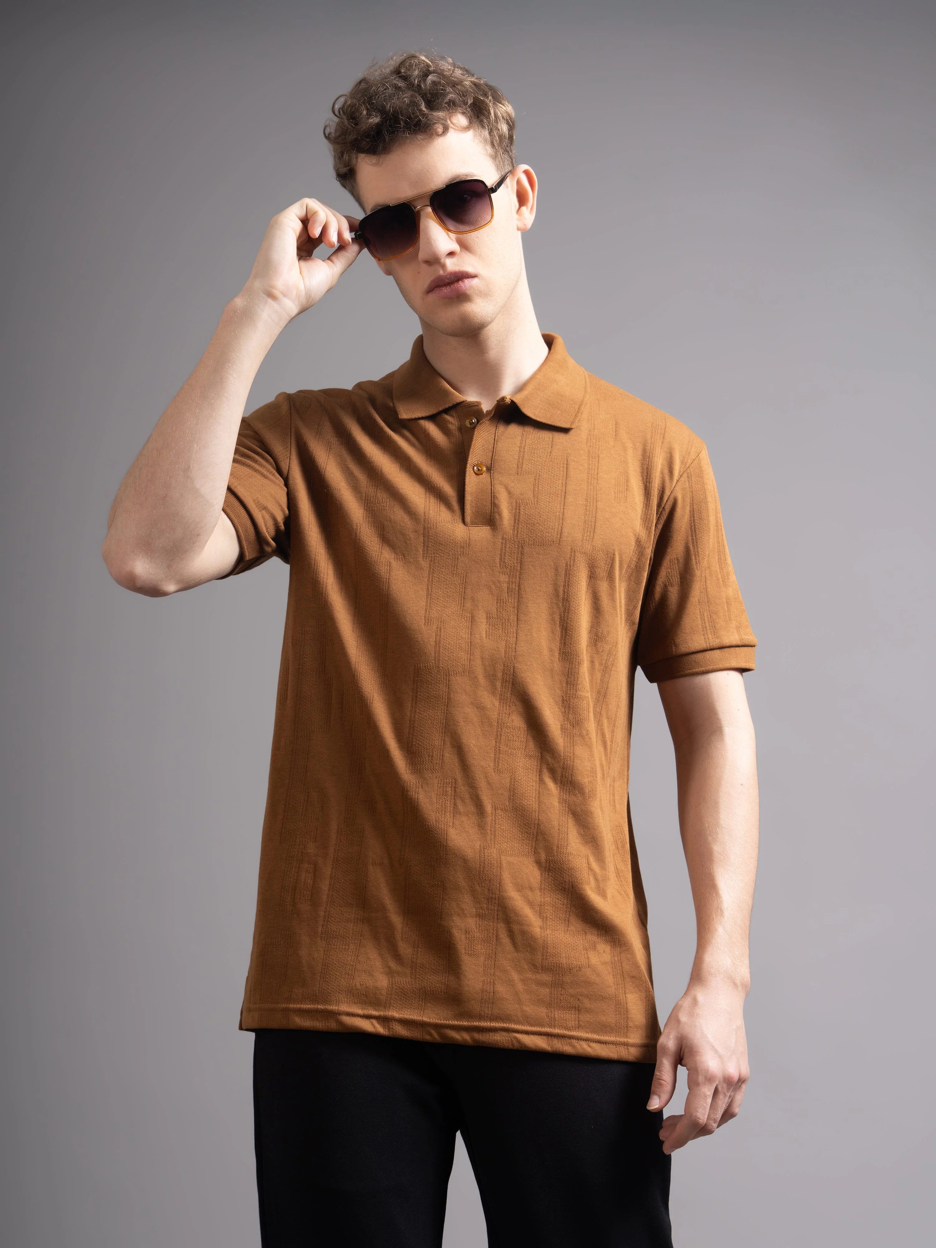 Men Ascot Brown Polo T-Shirt - Image 3