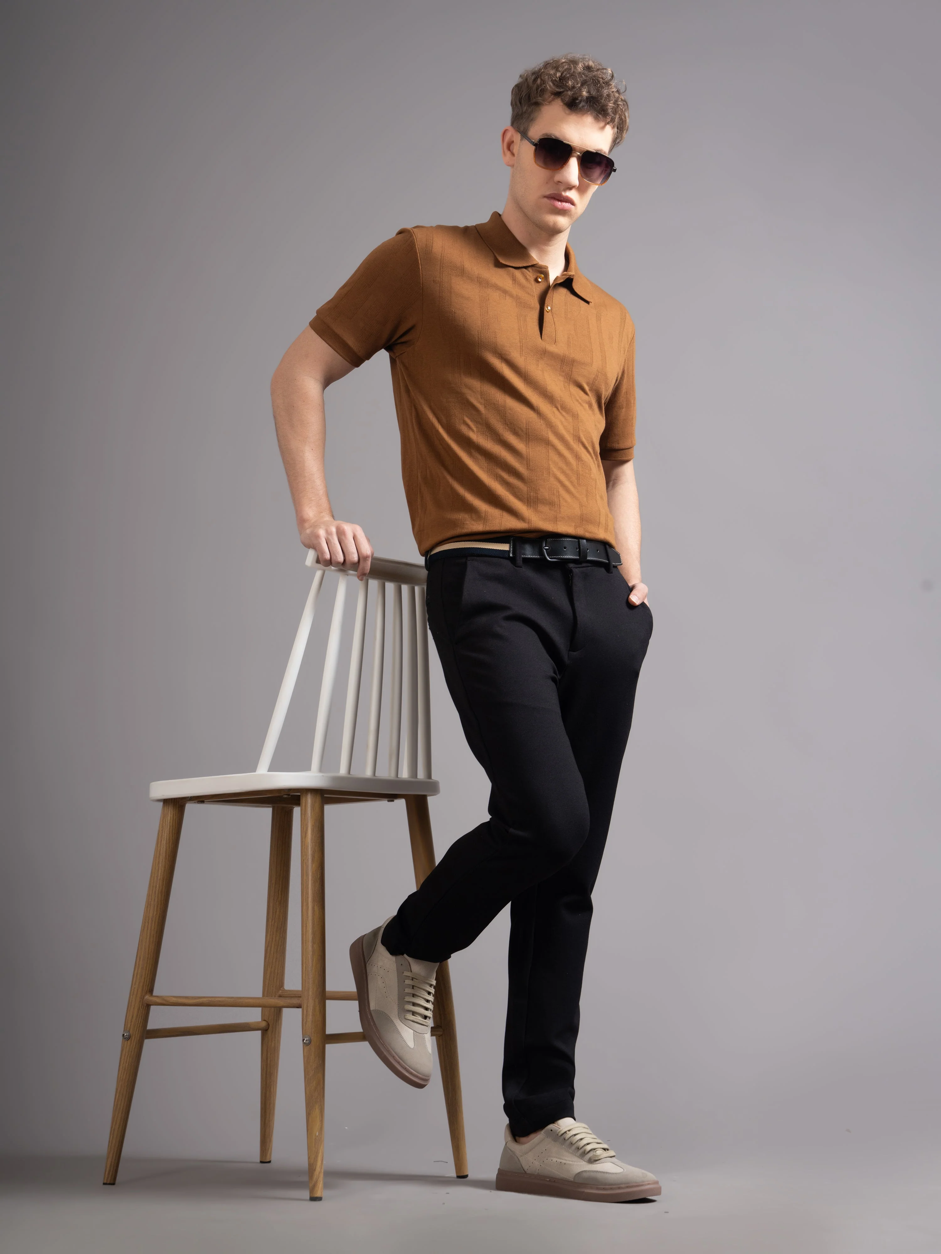 Men Ascot Brown Polo T-Shirt - Image 5