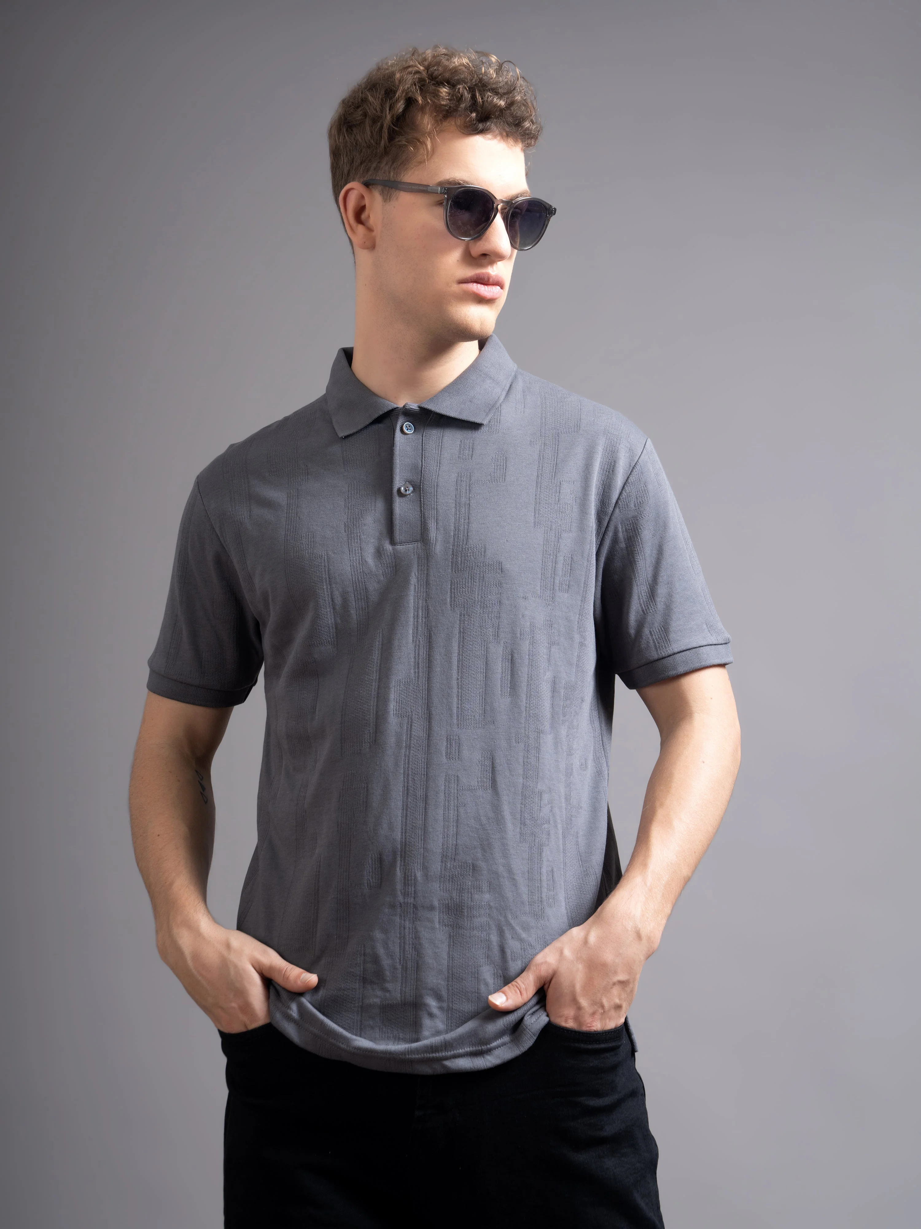 Men Ascot Grey Polo T-Shirt - Image 2