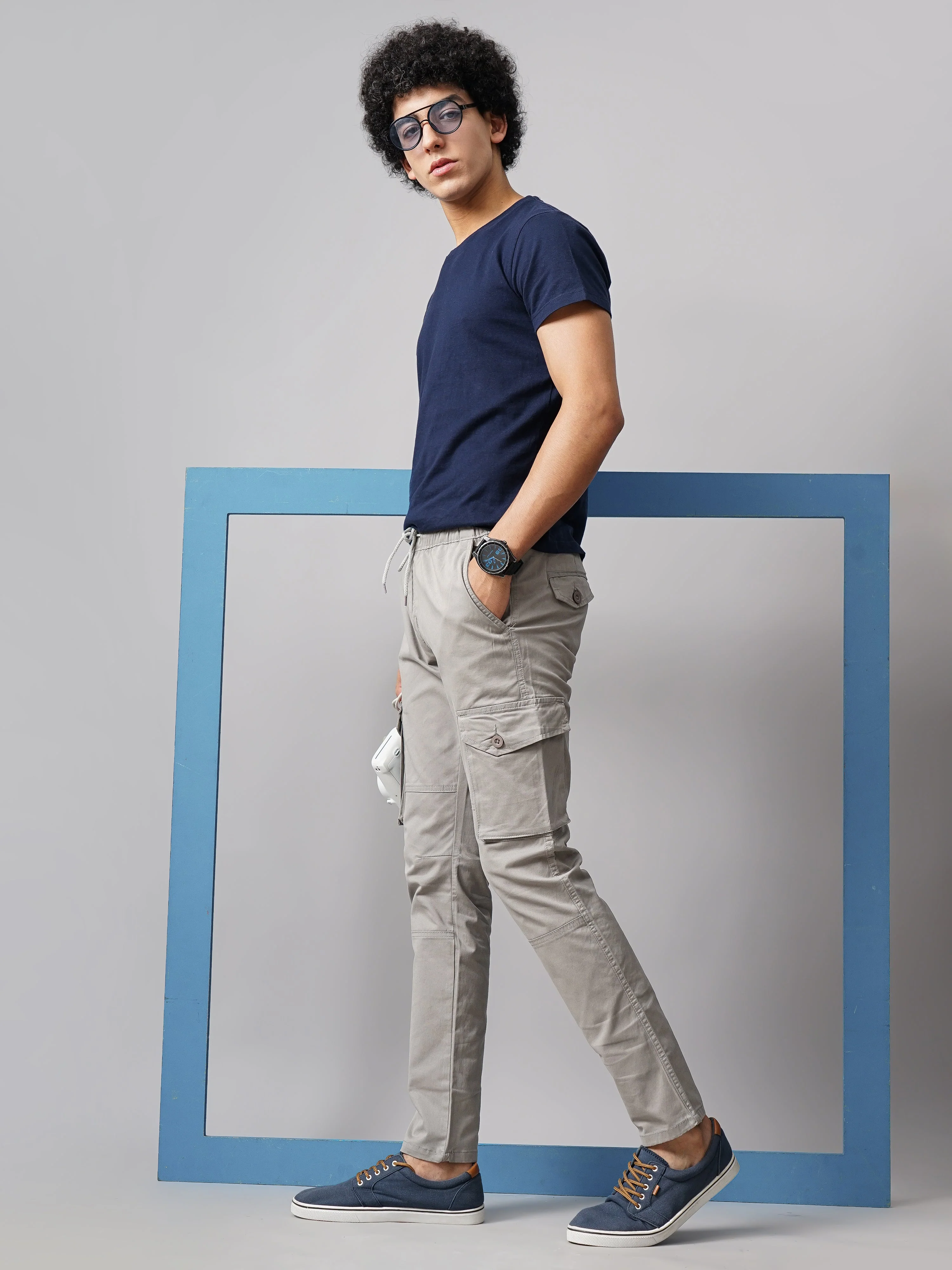 Men Ash Grey Aslant Cargo Pant - Image 6