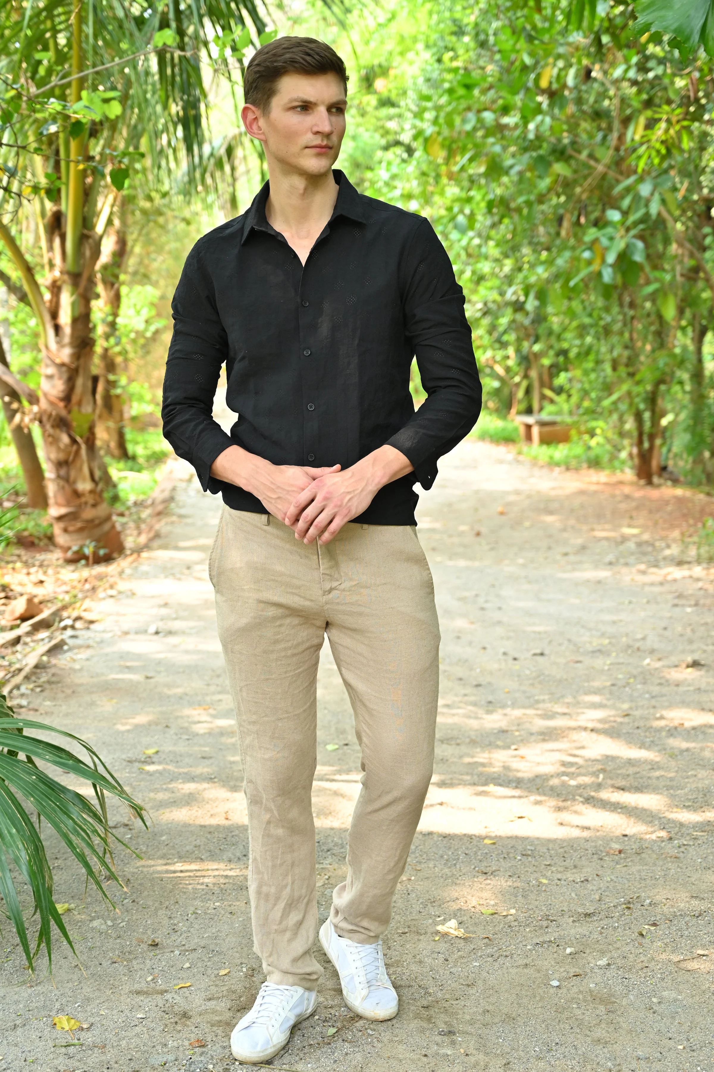 Men Ashly Cotton Blend Crotchet Shirt Black - Image 5