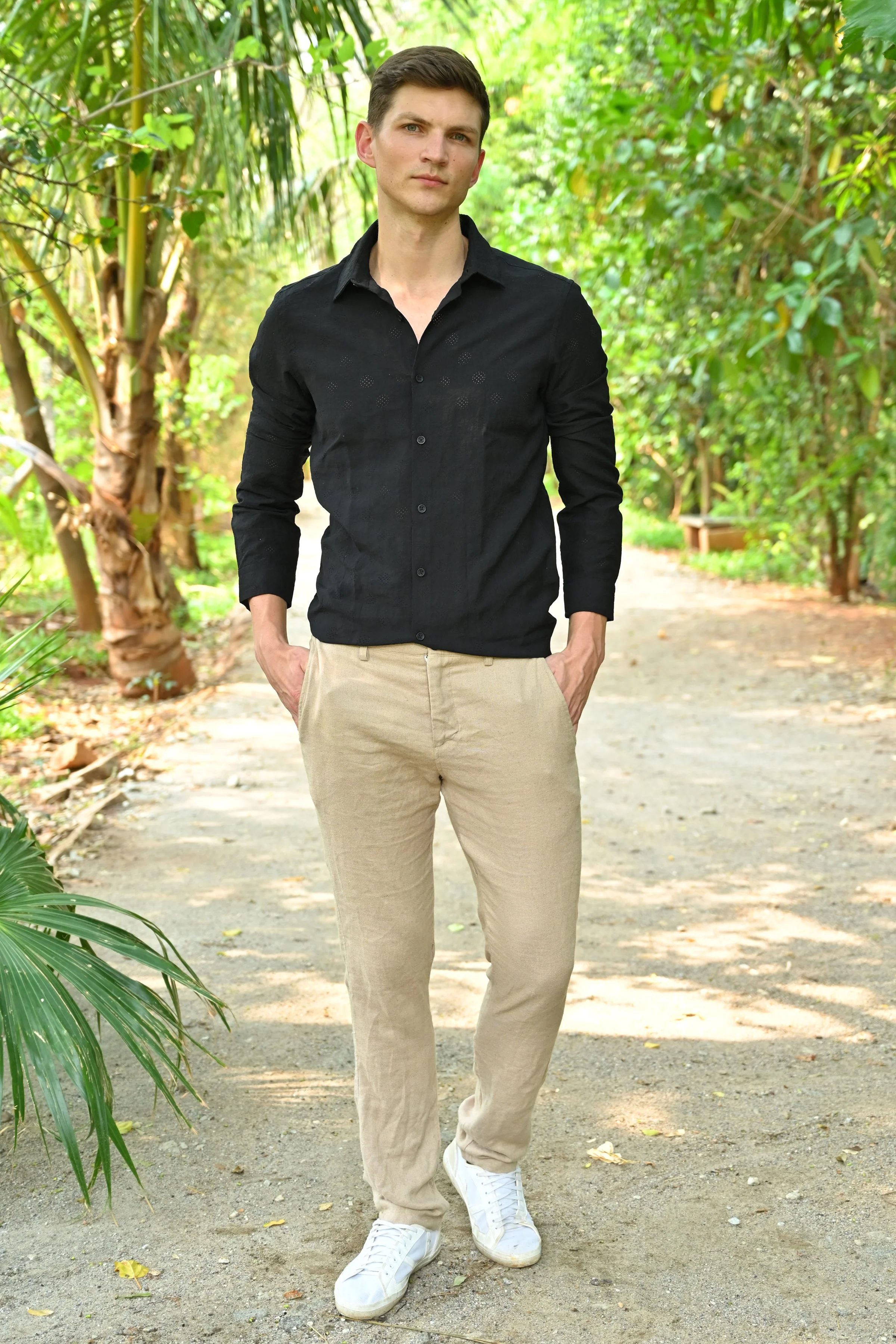 Men Ashly Cotton Blend Crotchet Shirt Black - Image 7