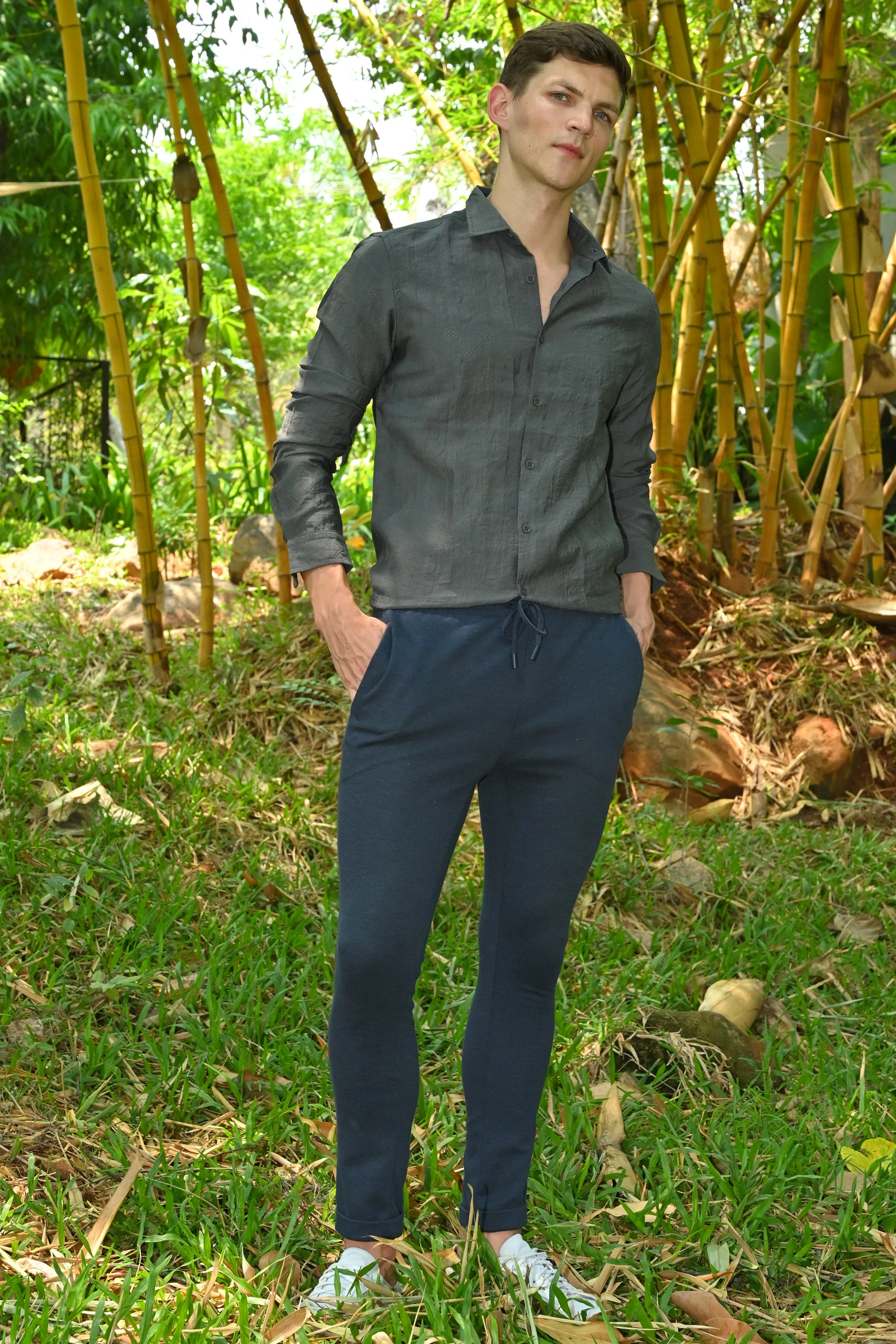 Men Ashly Cotton Blend Crotchet Shirt Olive - Image 4
