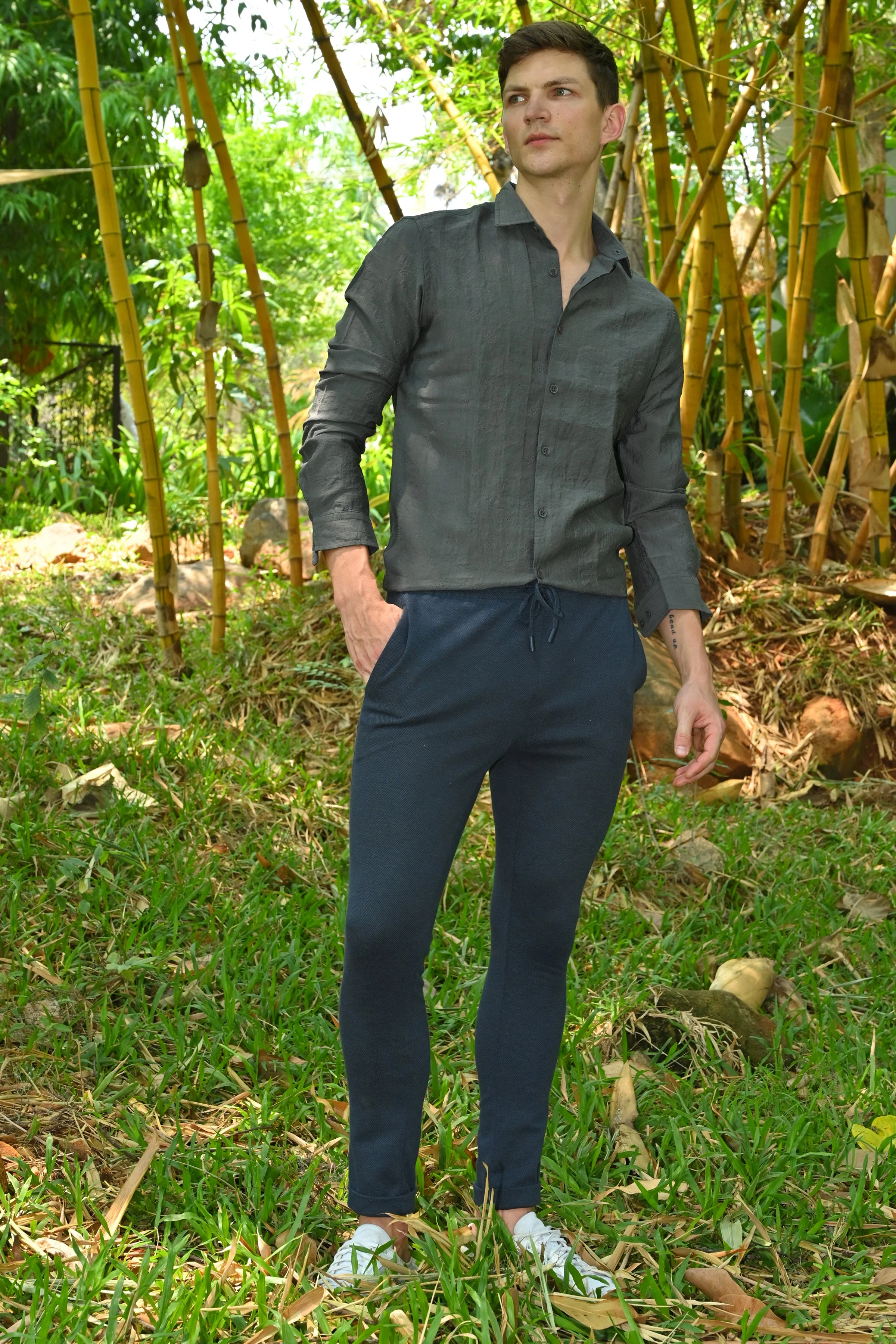 Men Ashly Cotton Blend Crotchet Shirt Olive - Image 5