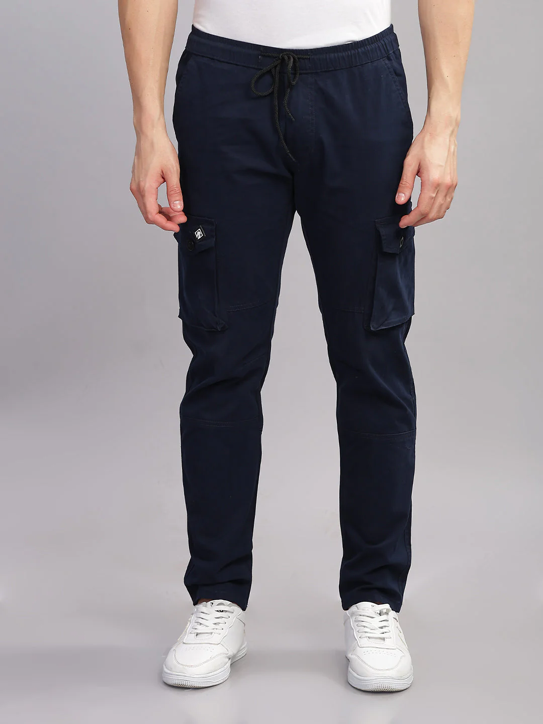 Men Aslant Navy Cargo Pant