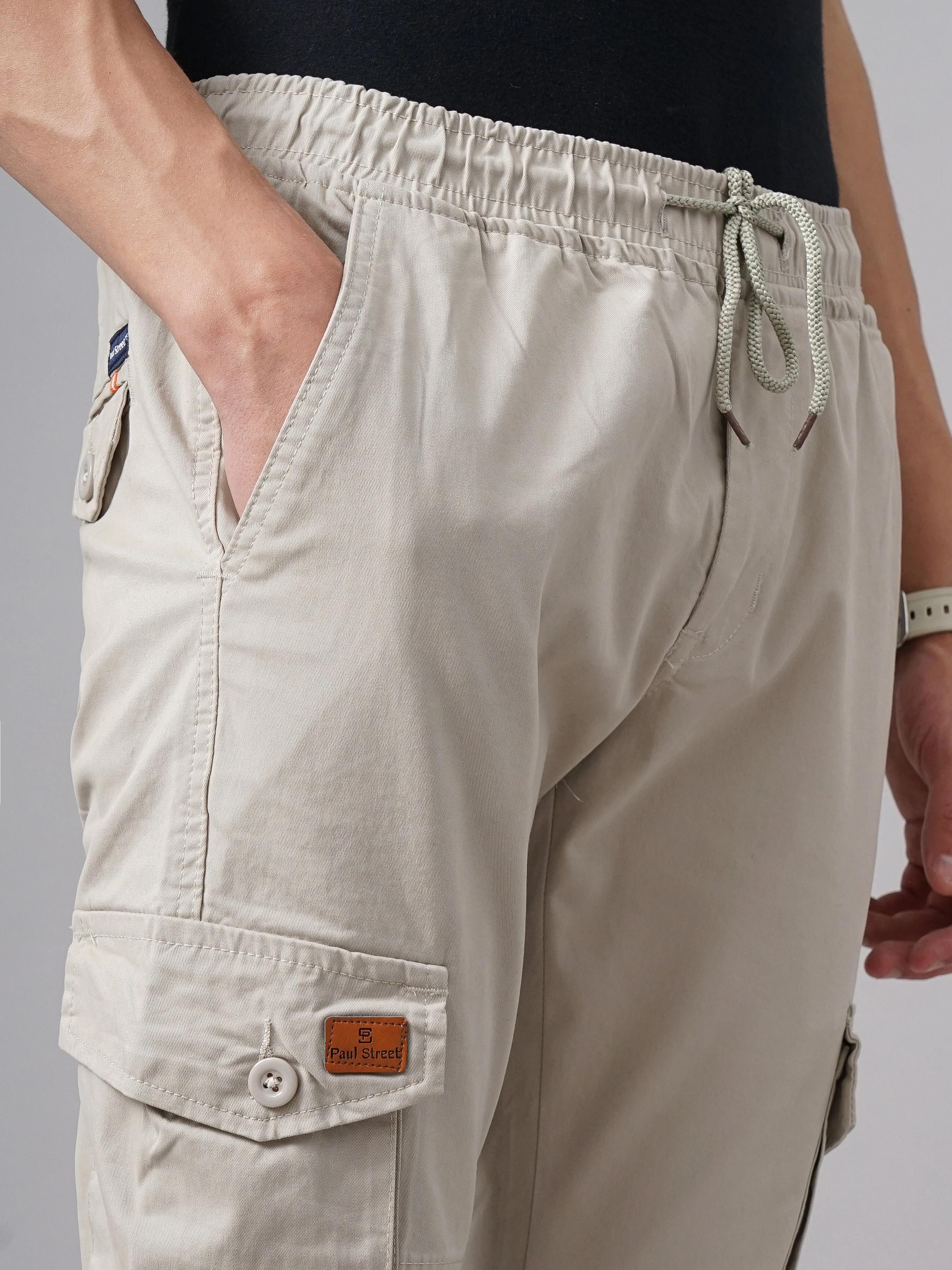 Men Aslope Beige Cargo Pant - Image 4