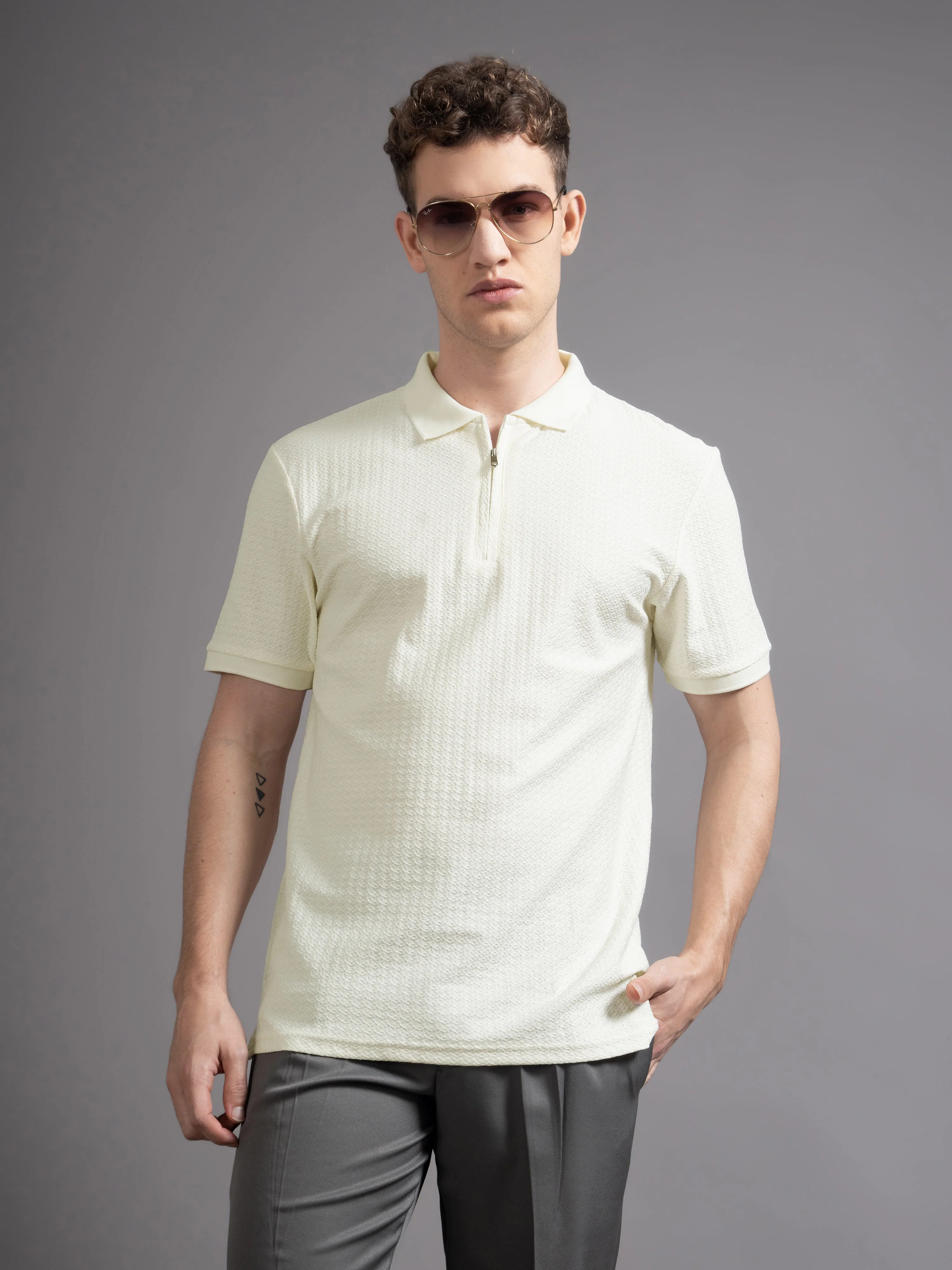 Men Aspen Beige Polo T-Shirt - Image 3