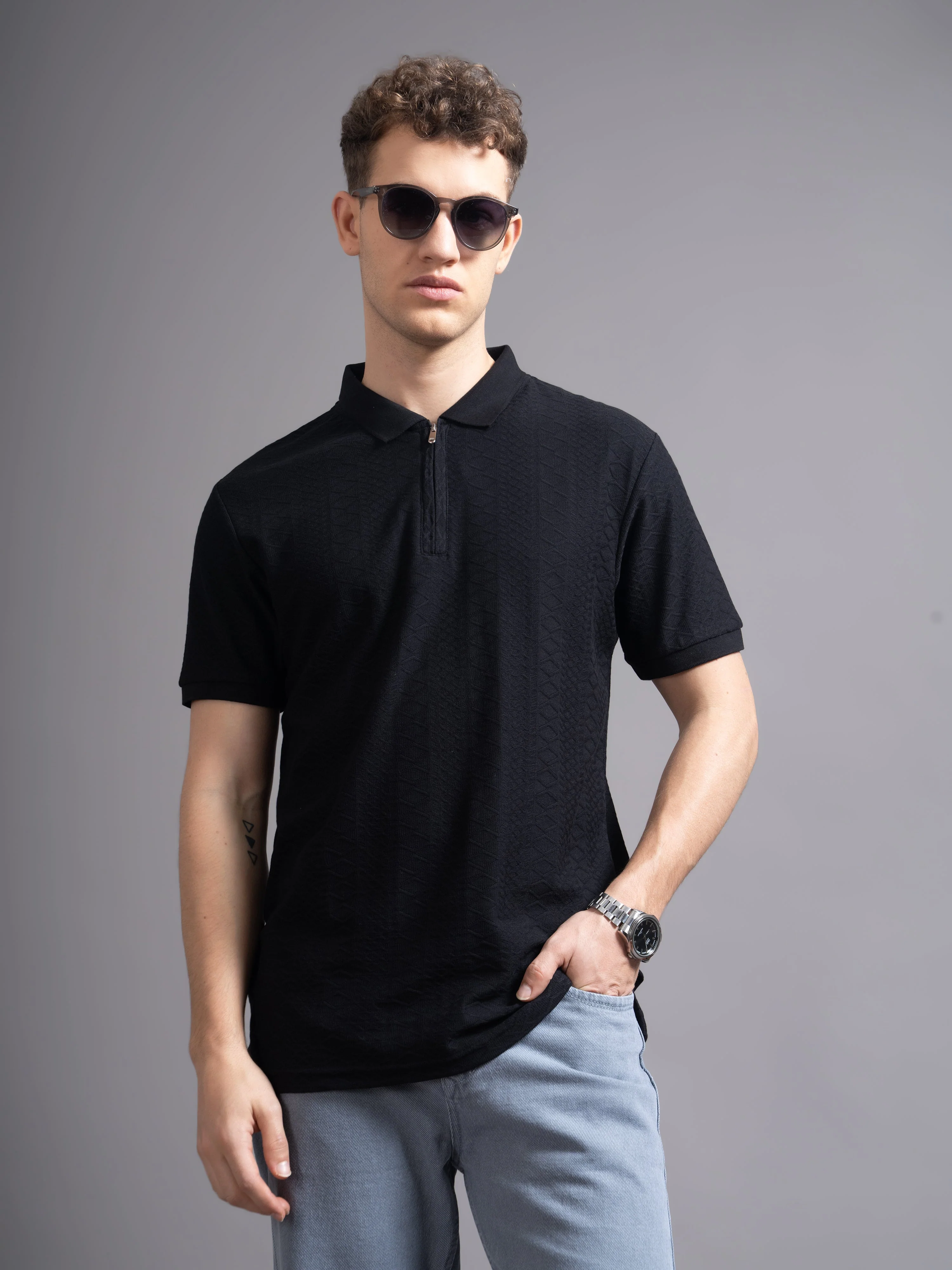 Men Aspen Black Polo T-Shirt - Image 2