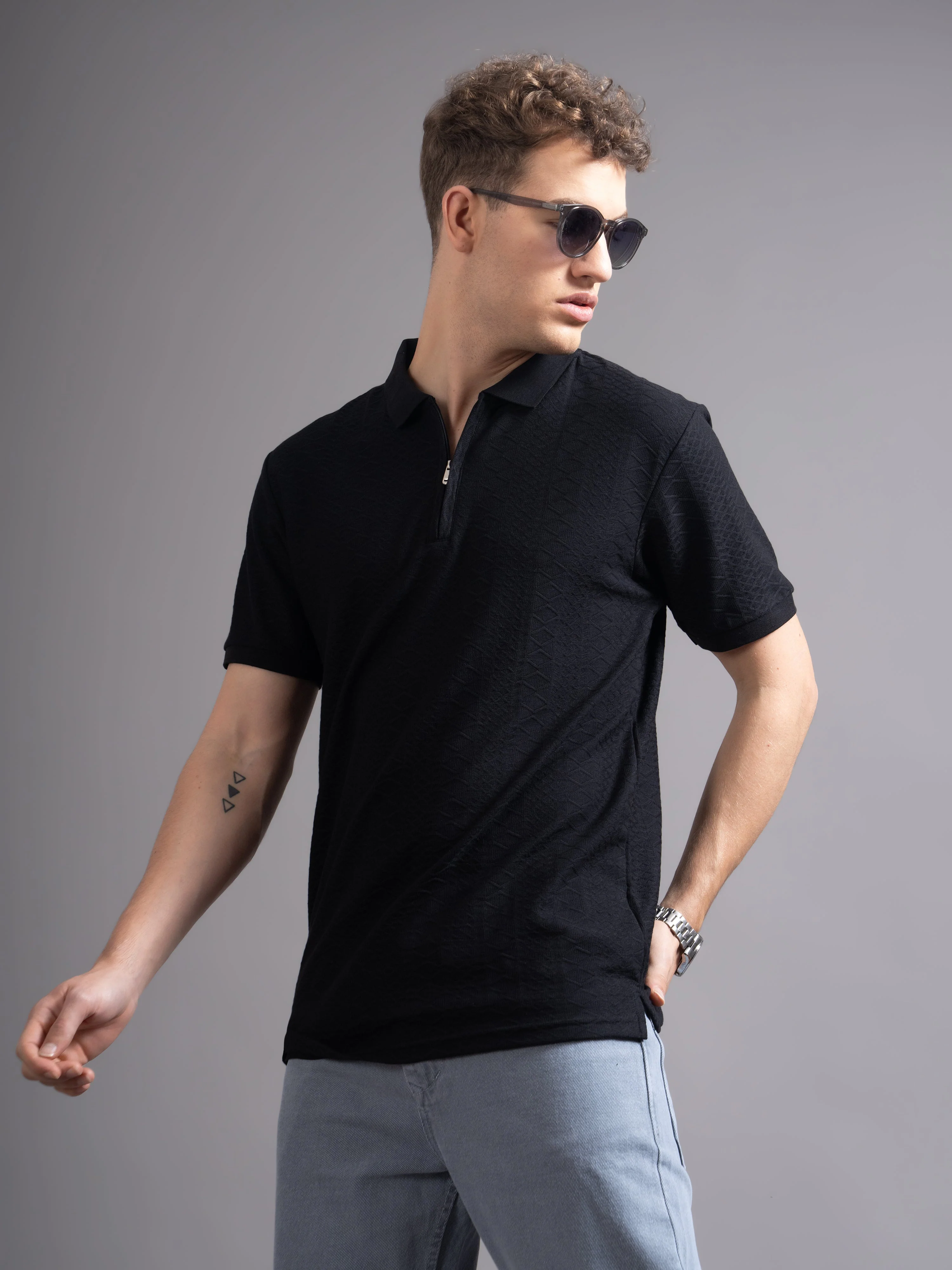 Men Aspen Black Polo T-Shirt - Image 4