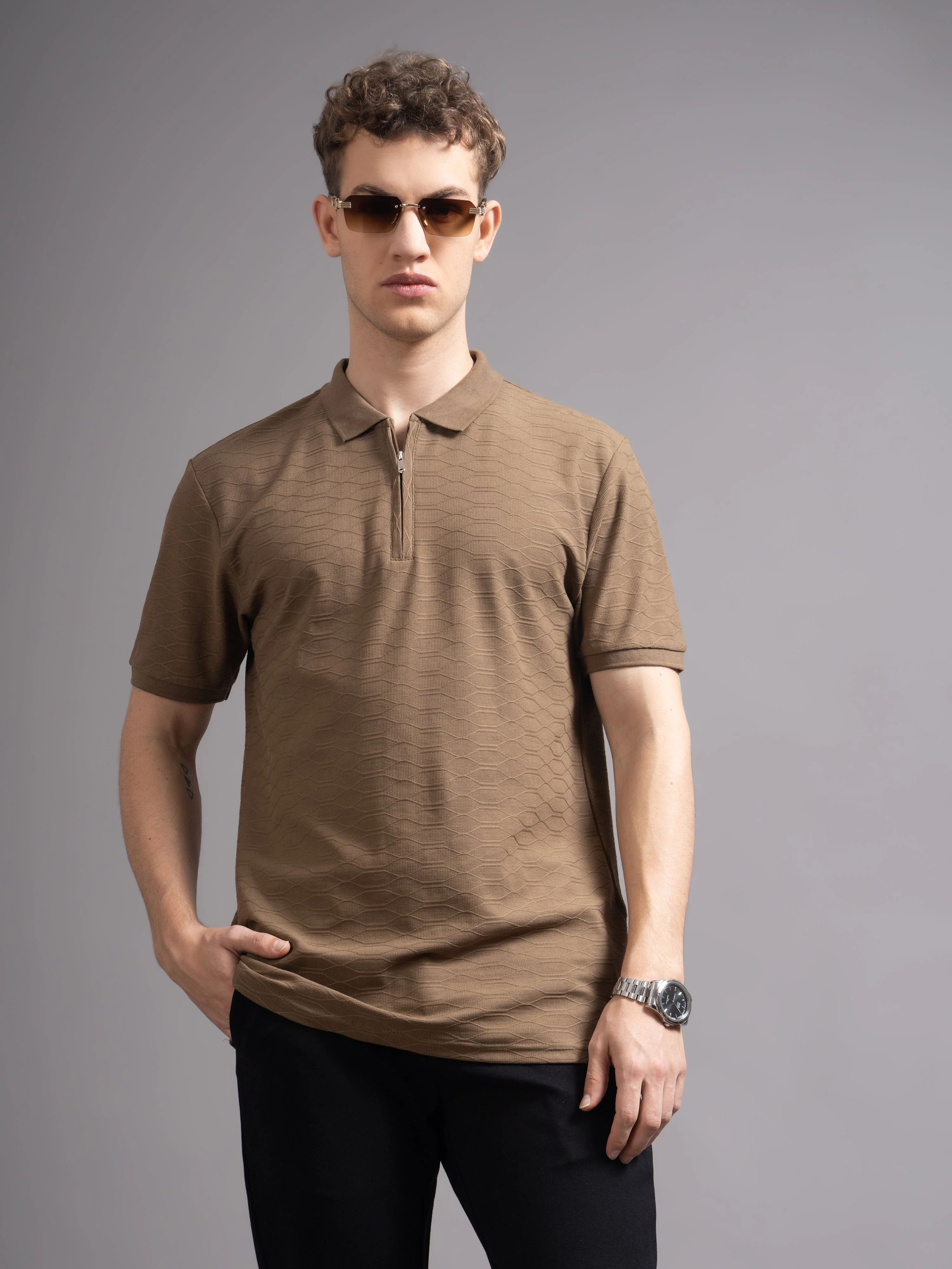 Men Aspen Brown Polo T-Shirt - Image 3